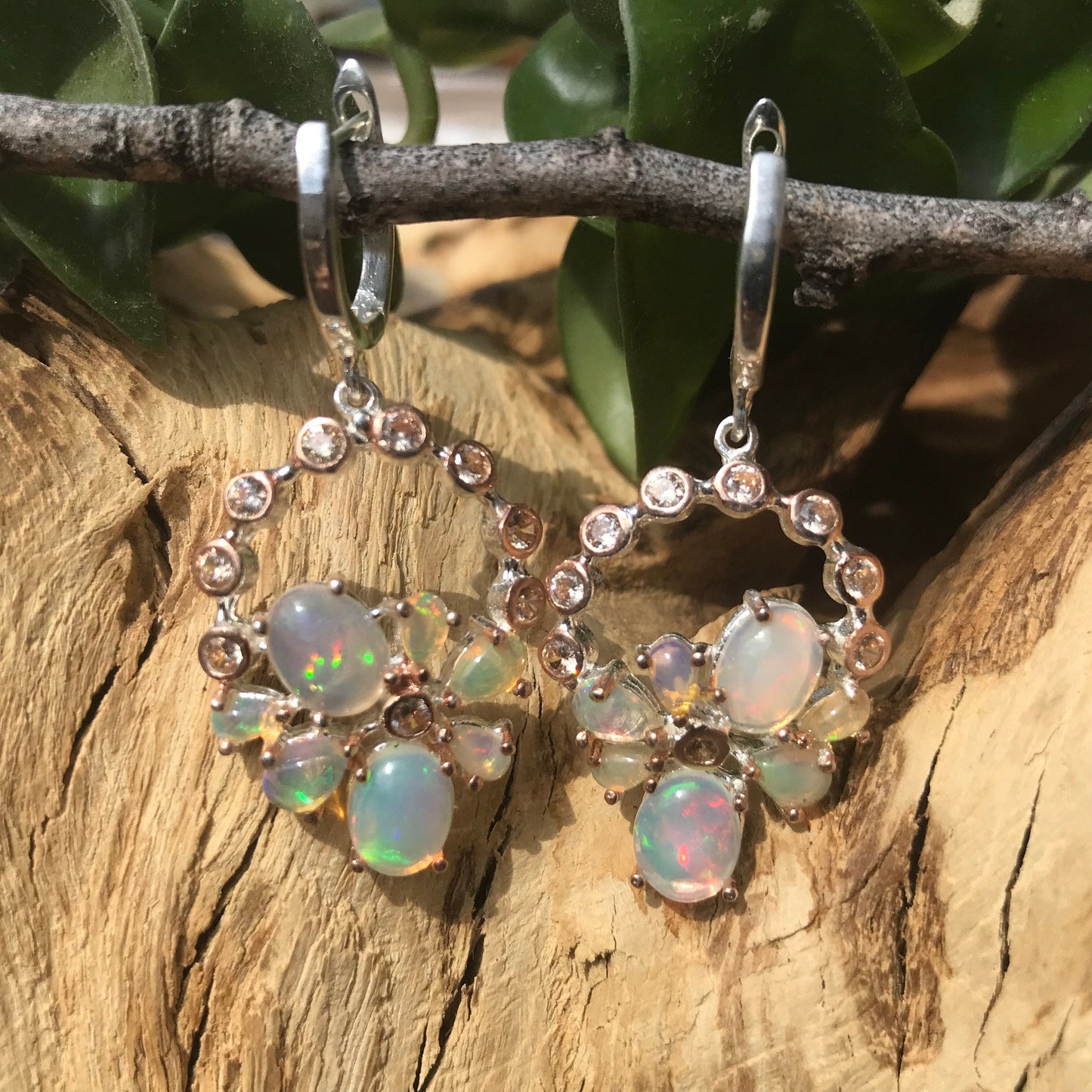 Sterling Silver Natural fire Opal dangle topaz  Earrings Colors Of Etnika