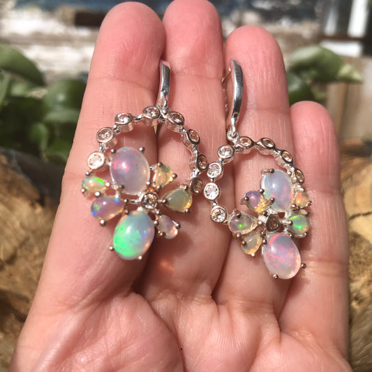 Sterling Silver Natural fire Opal dangle topaz  Earrings