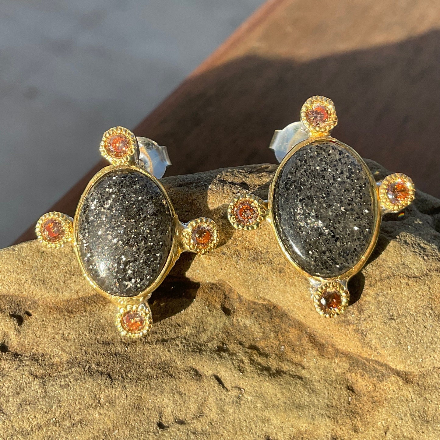 Sterling silver  Sunstone modernist stud  earrings Colors Of Etnika