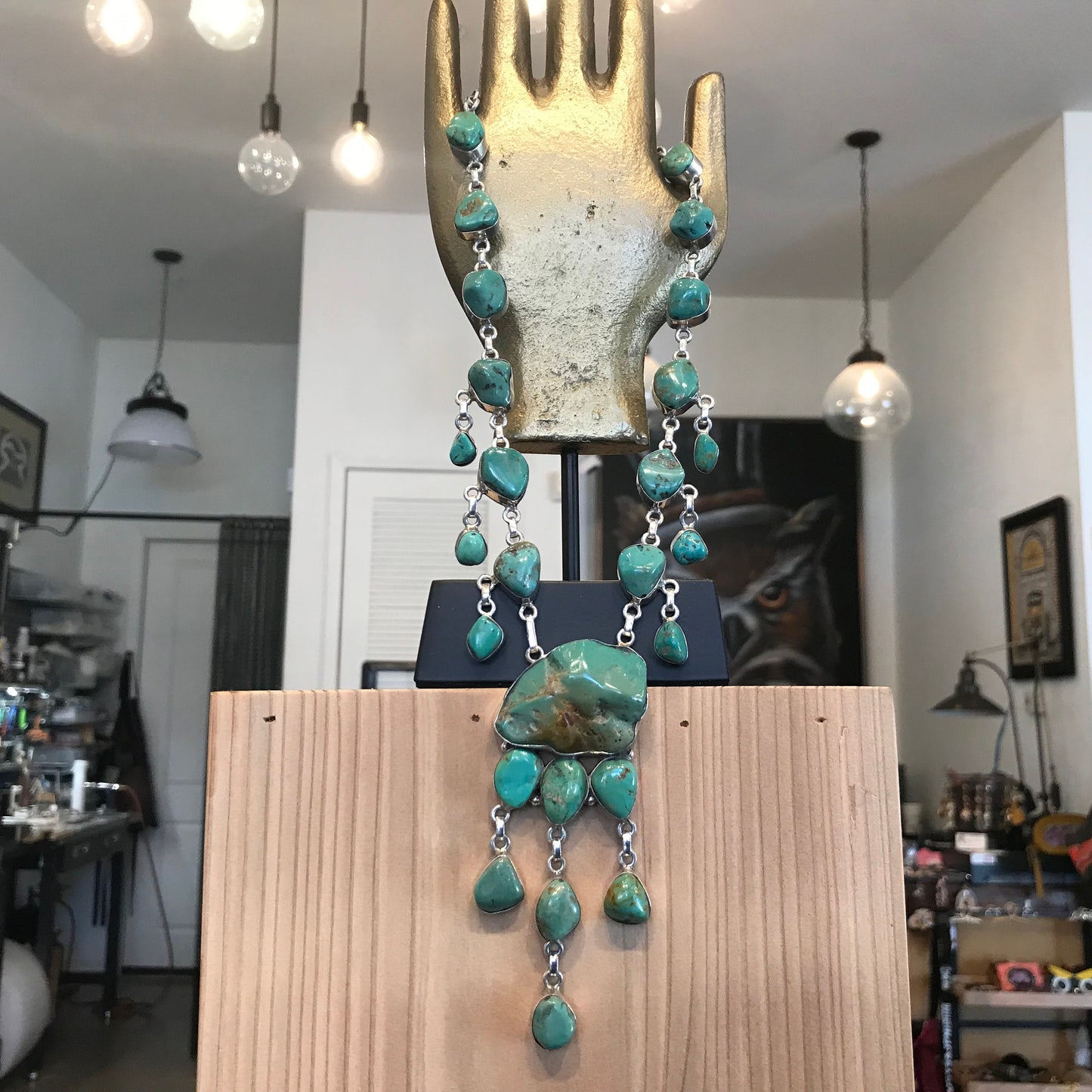 Vintage Sterling Silver Turquoise Statement Necklace