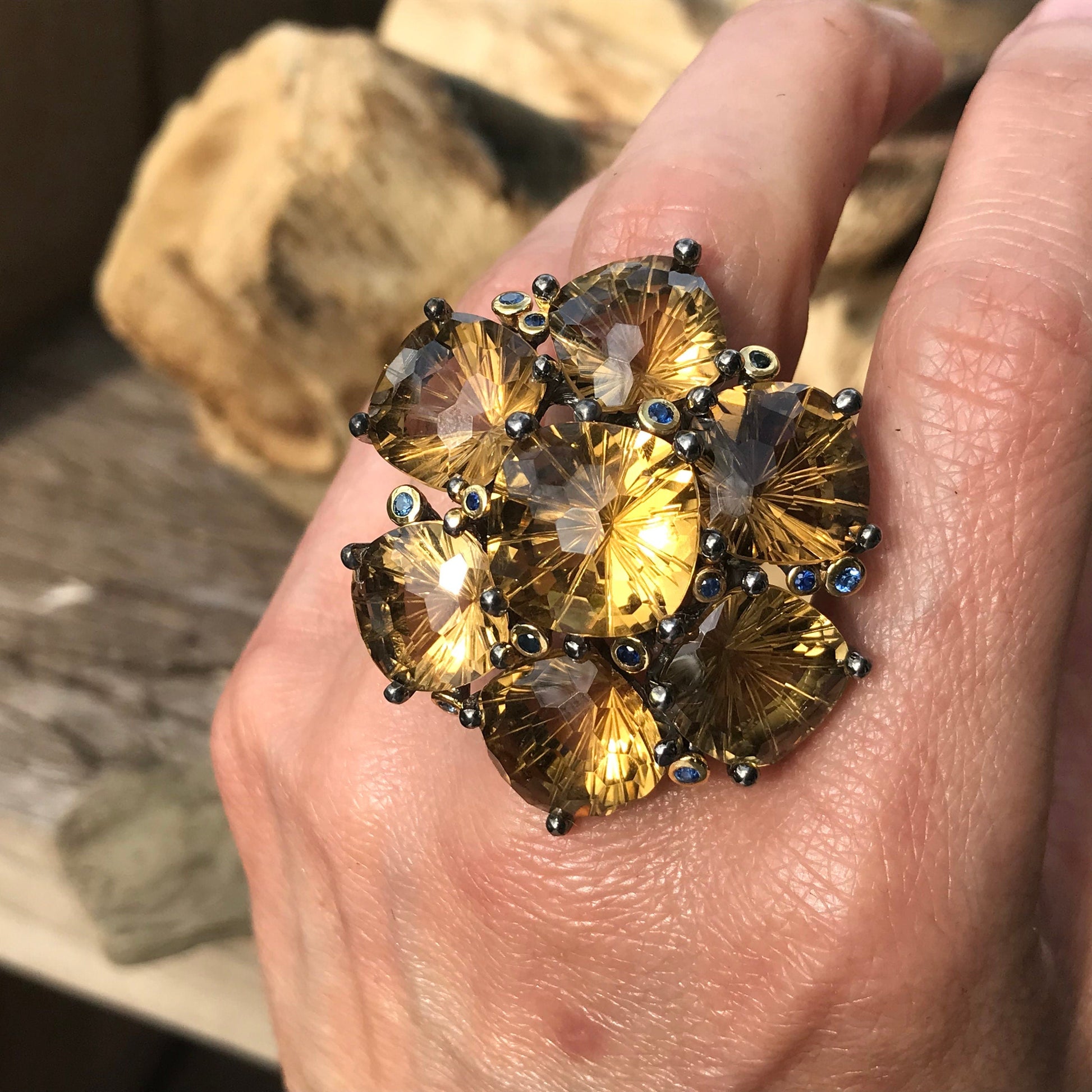Sterling silver citrine sapphire fancy ring 7.5 wow factor here Colors Of Etnika