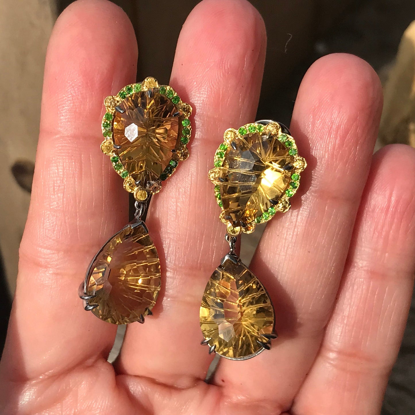 Sterling silver citrine sapphire dangle   Earrings fancy Colors Of Etnika