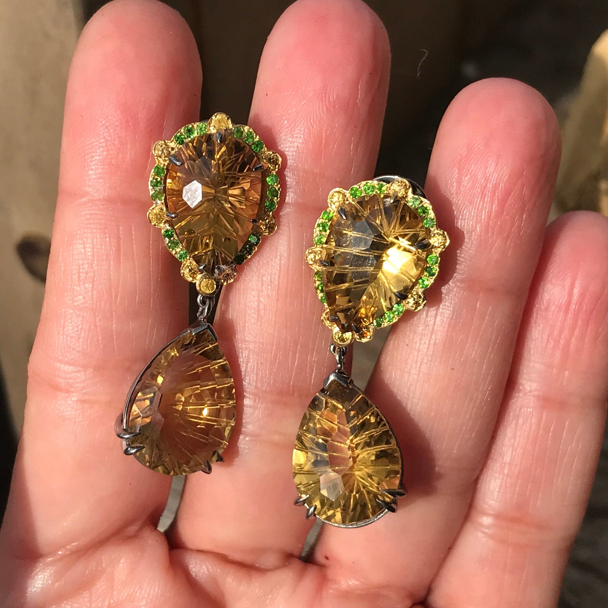 Sterling silver citrine sapphire dangle   Earrings fancy Colors Of Etnika