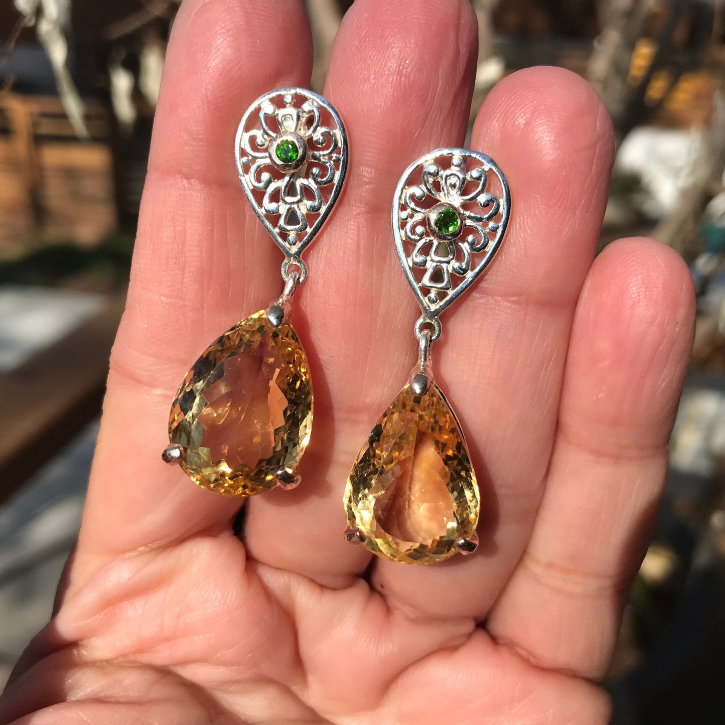 Sterling silver natural citrine pear shape statement earrings Colors Of Etnika