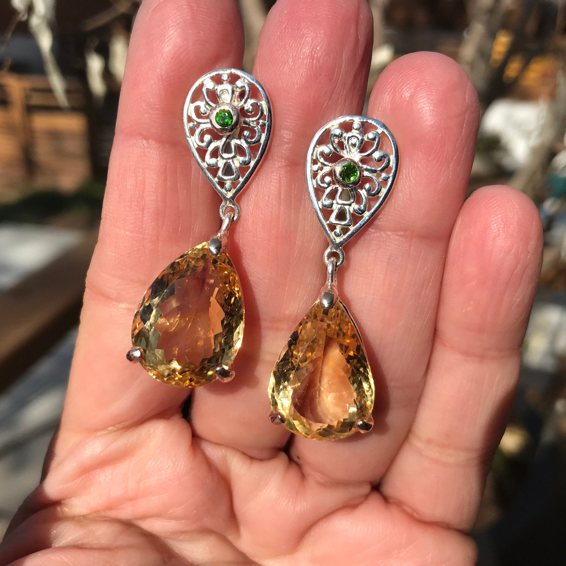 Sterling silver natural citrine pear shape statement earrings Colors Of Etnika