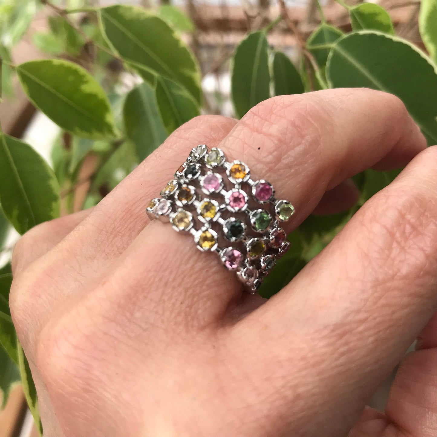 Sterling Silver Multi Color tourmaline  Band ring 7 Colors Of Etnika