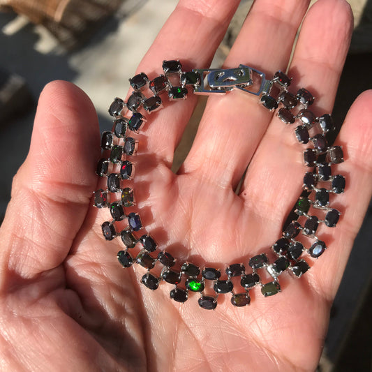 Sterling Silver Natural Black fire Opal tenis bracelet