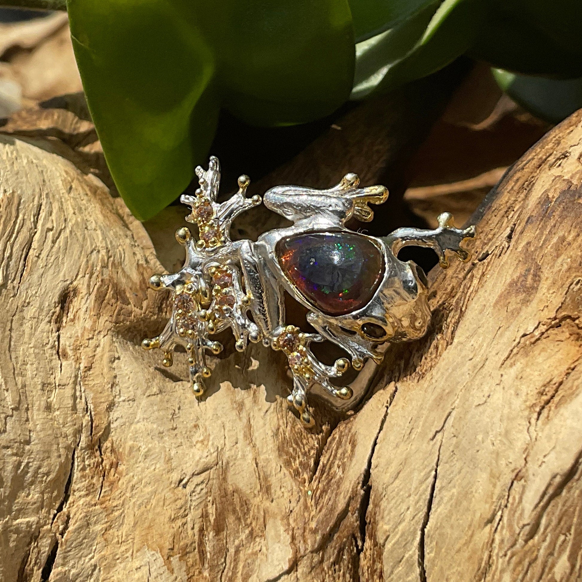 Sterling silver  Rainbow opal frog art pendant for Necklace Colors Of Etnika