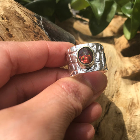 sterling silver natural  blue fire opal band ring 8