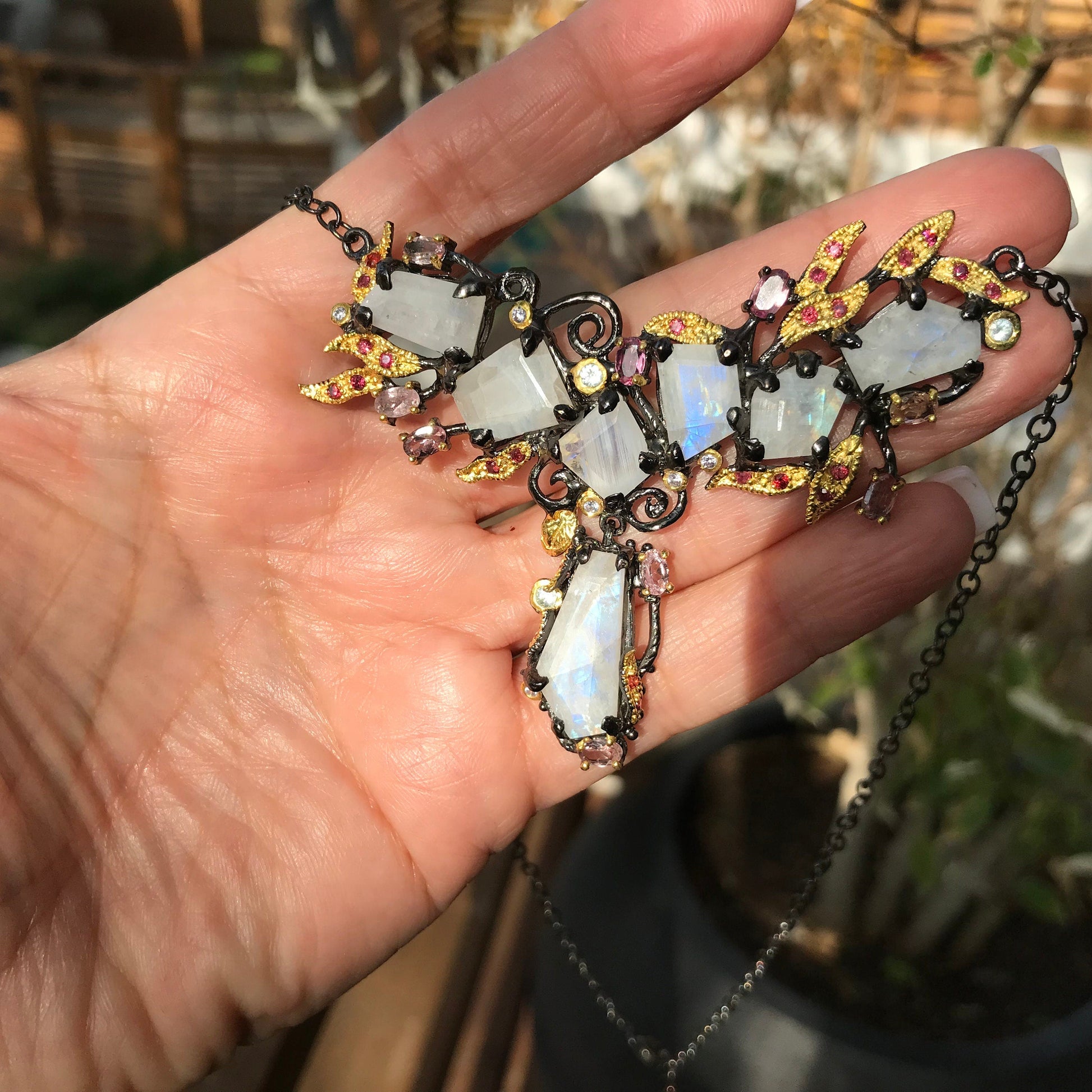 sterling silver Moonstone tourmaline heirloom necklace Colors Of Etnika