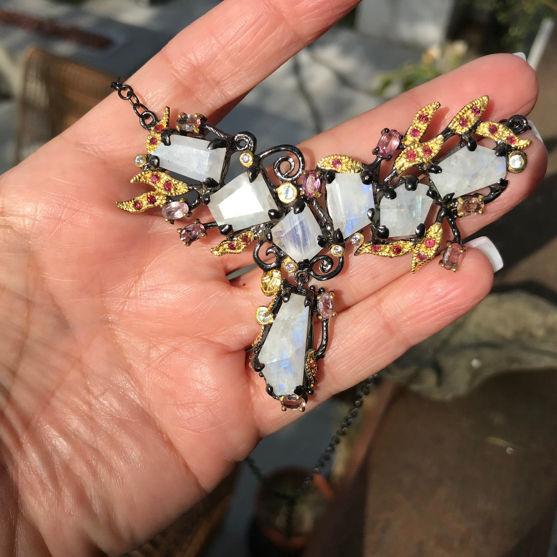 sterling silver Moonstone tourmaline heirloom necklace Colors Of Etnika