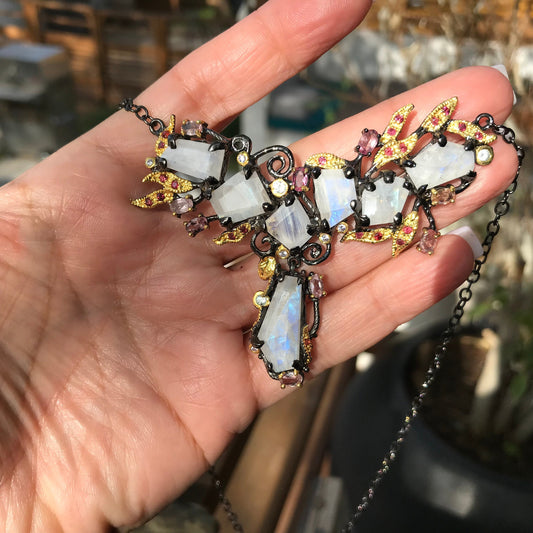 sterling silver Moonstone tourmaline heirloom necklace