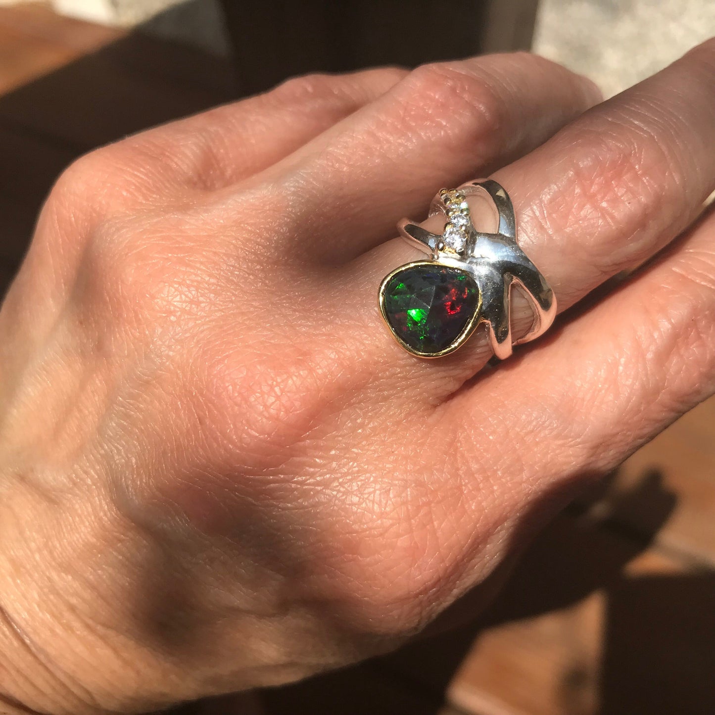 Sterling Silver natural black Opal band ring 6.5 Colors Of Etnika