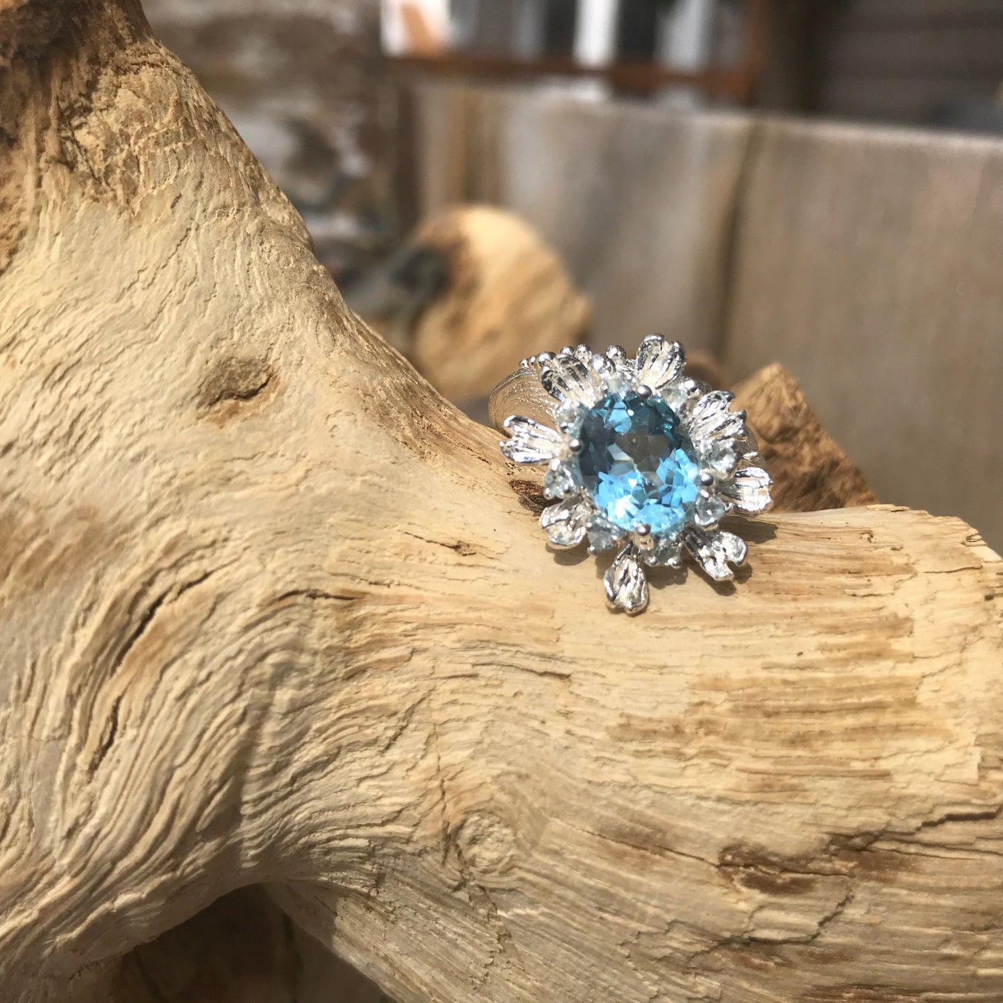 Sterling Silver natural  art blue topaz ring handmade 6.5 Colors Of Etnika