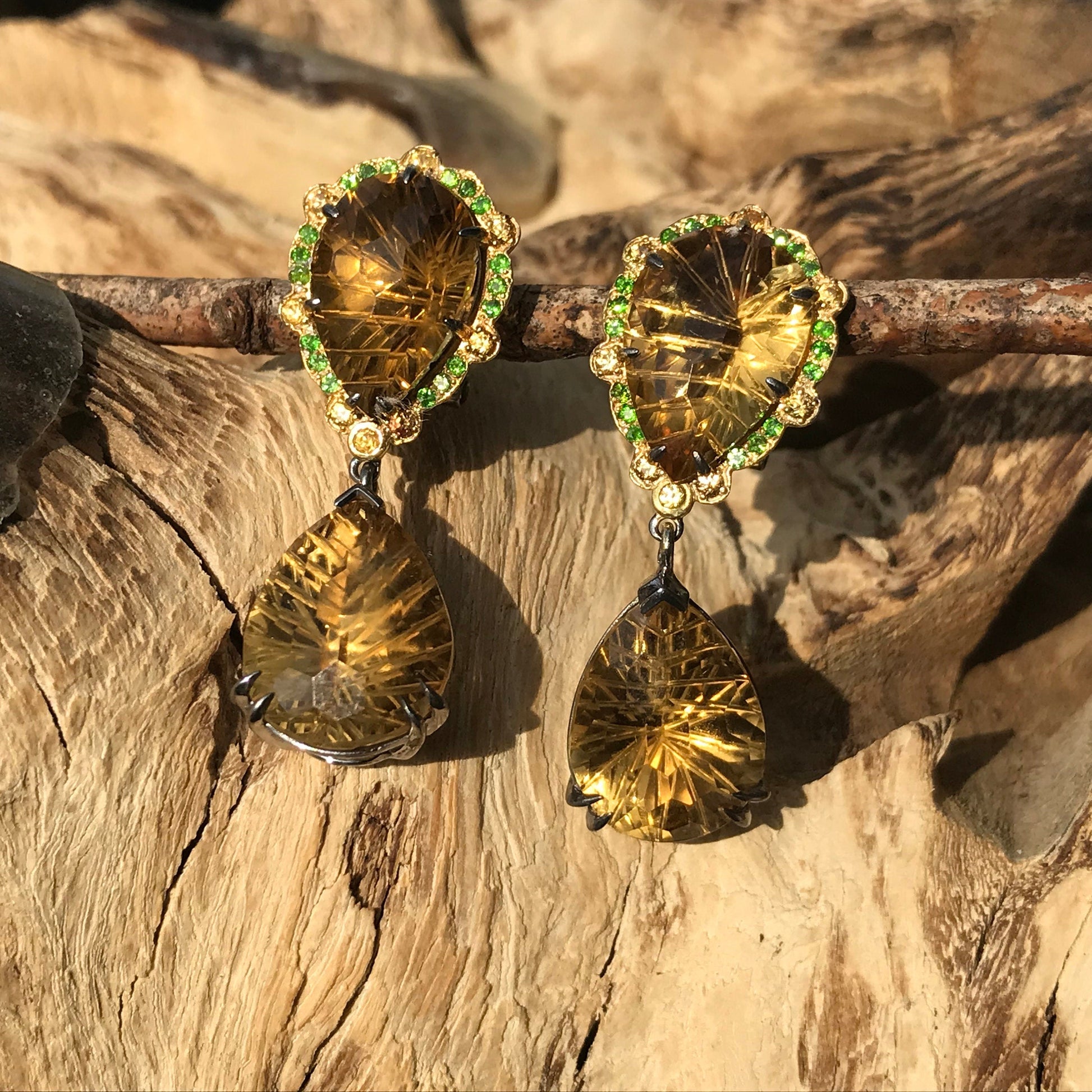 Sterling silver citrine sapphire dangle   Earrings fancy Colors Of Etnika