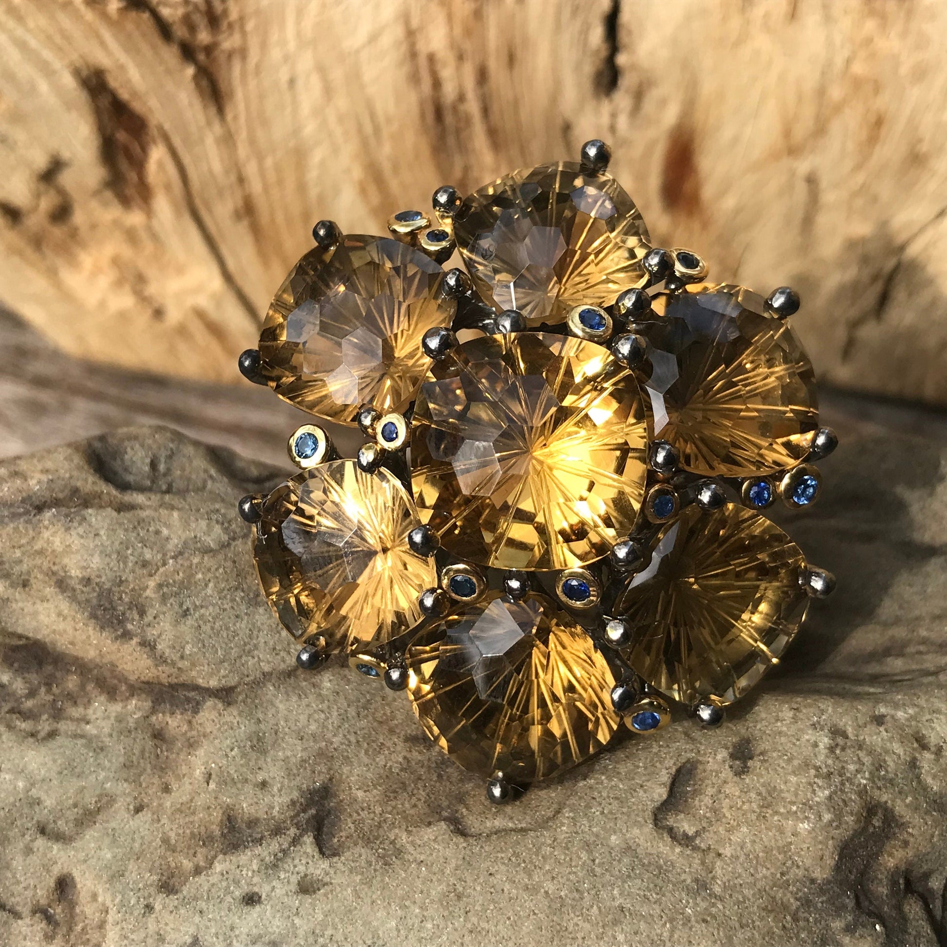 Sterling silver citrine sapphire fancy ring 7.5 wow factor here Colors Of Etnika