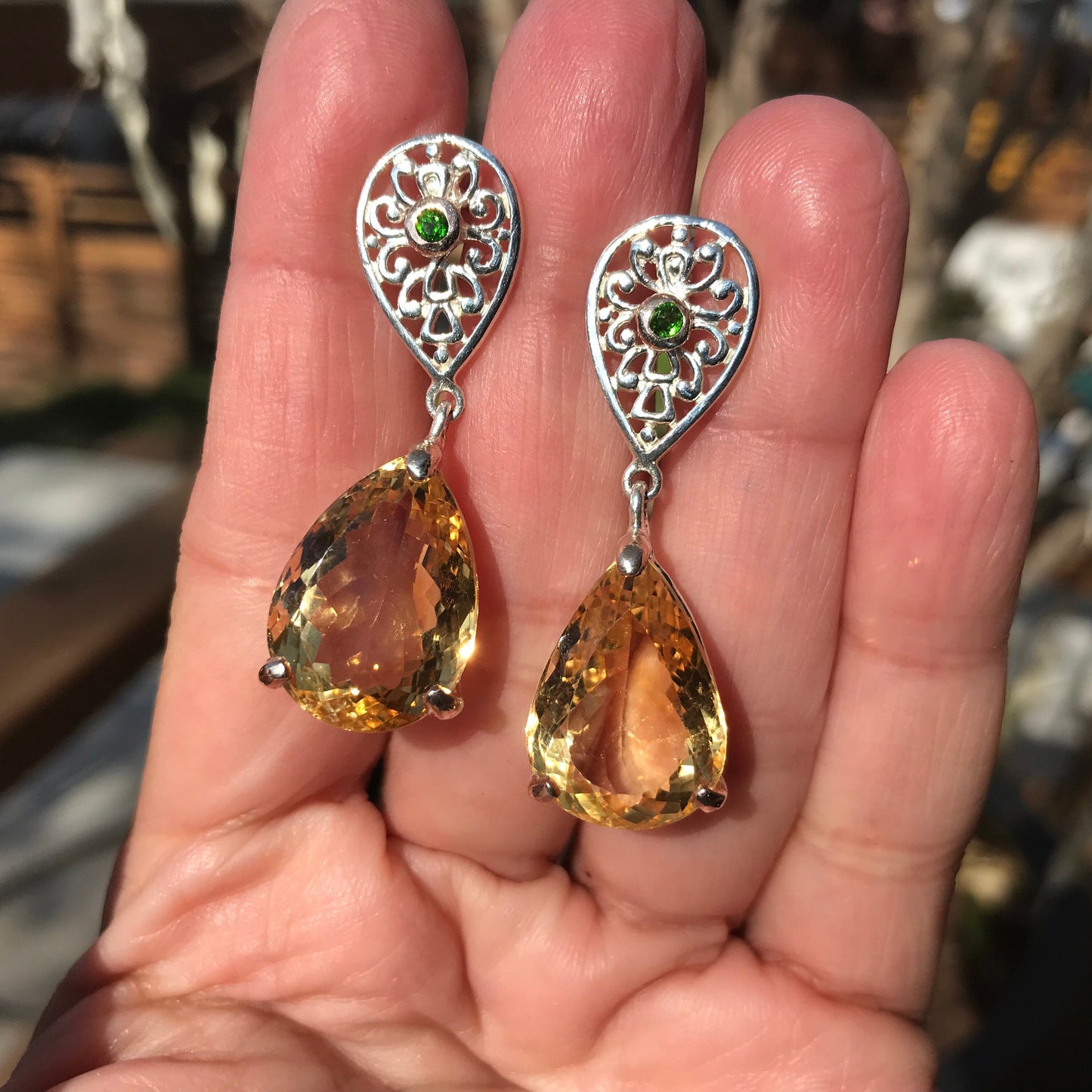 Sterling silver natural citrine pear shape statement earrings Colors Of Etnika