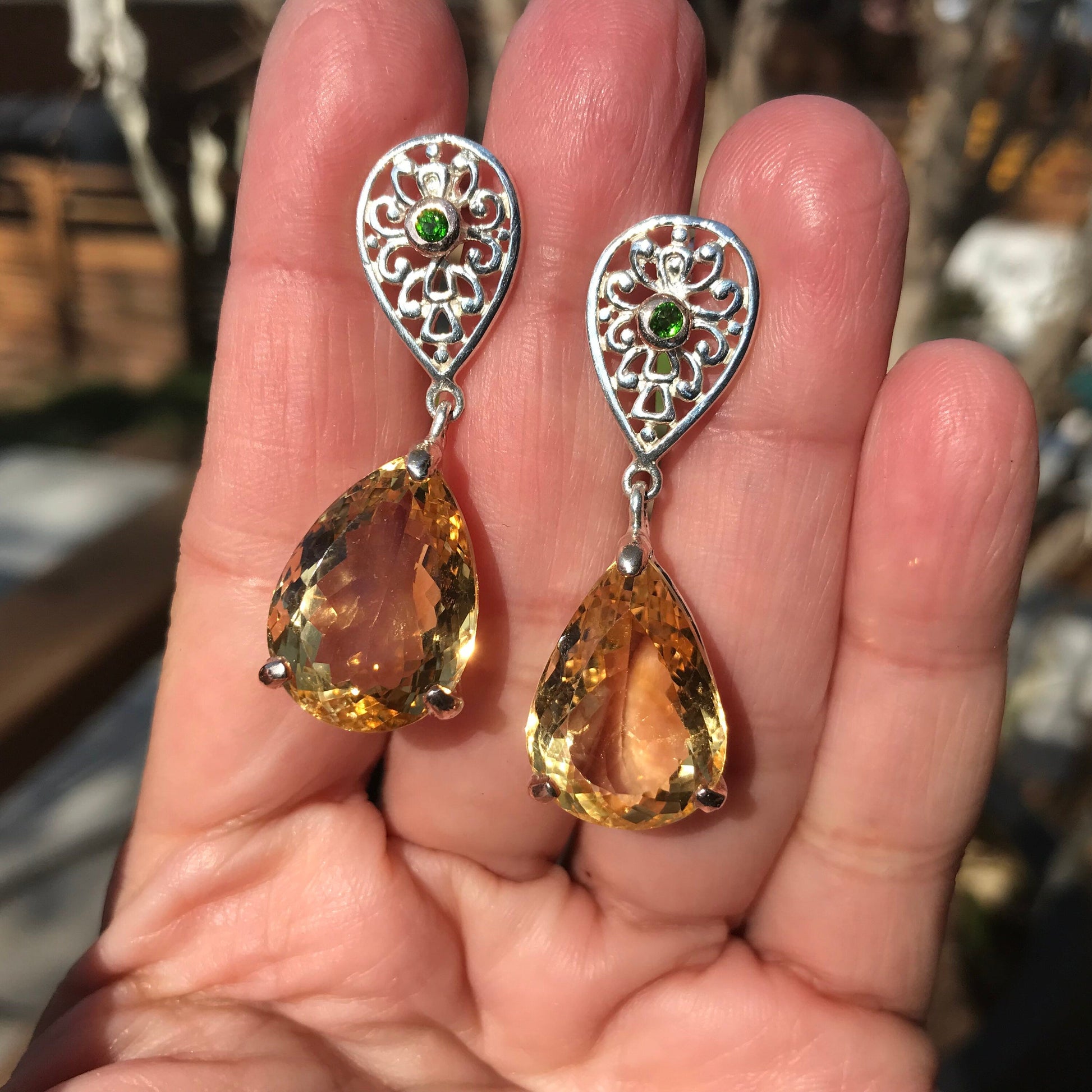 Sterling silver natural citrine pear shape statement earrings Colors Of Etnika