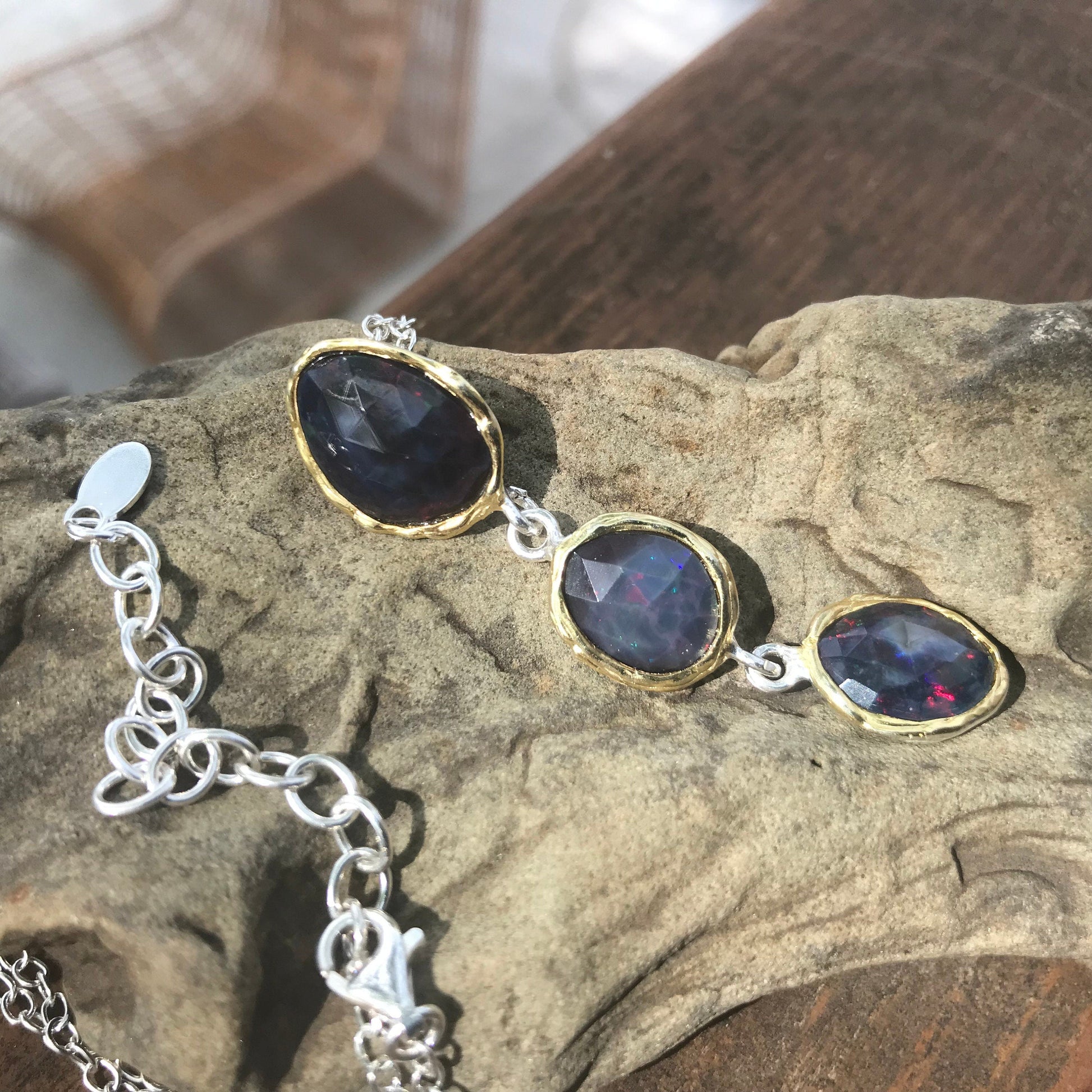 Natural black Fire opal Sterling Silver pendant Necklace 18” Colors Of Etnika