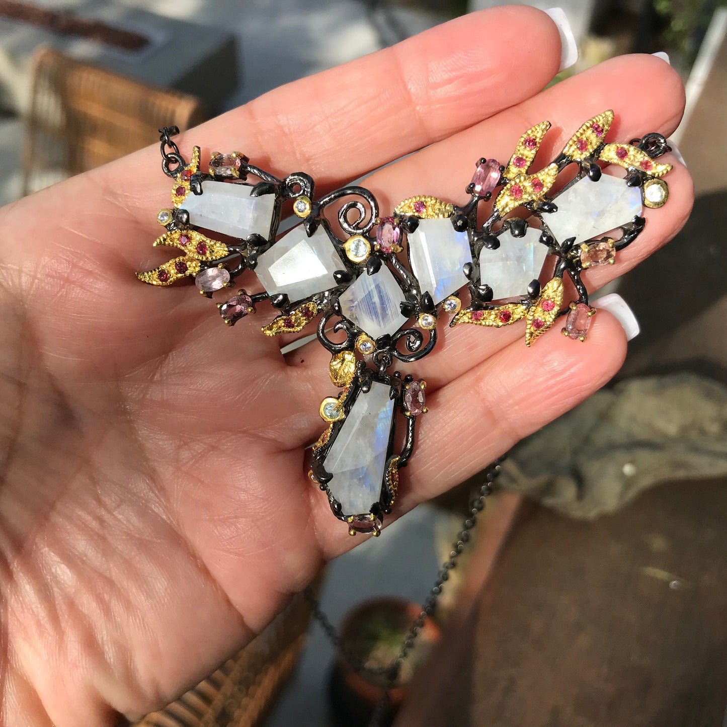 sterling silver Moonstone tourmaline heirloom necklace Colors Of Etnika