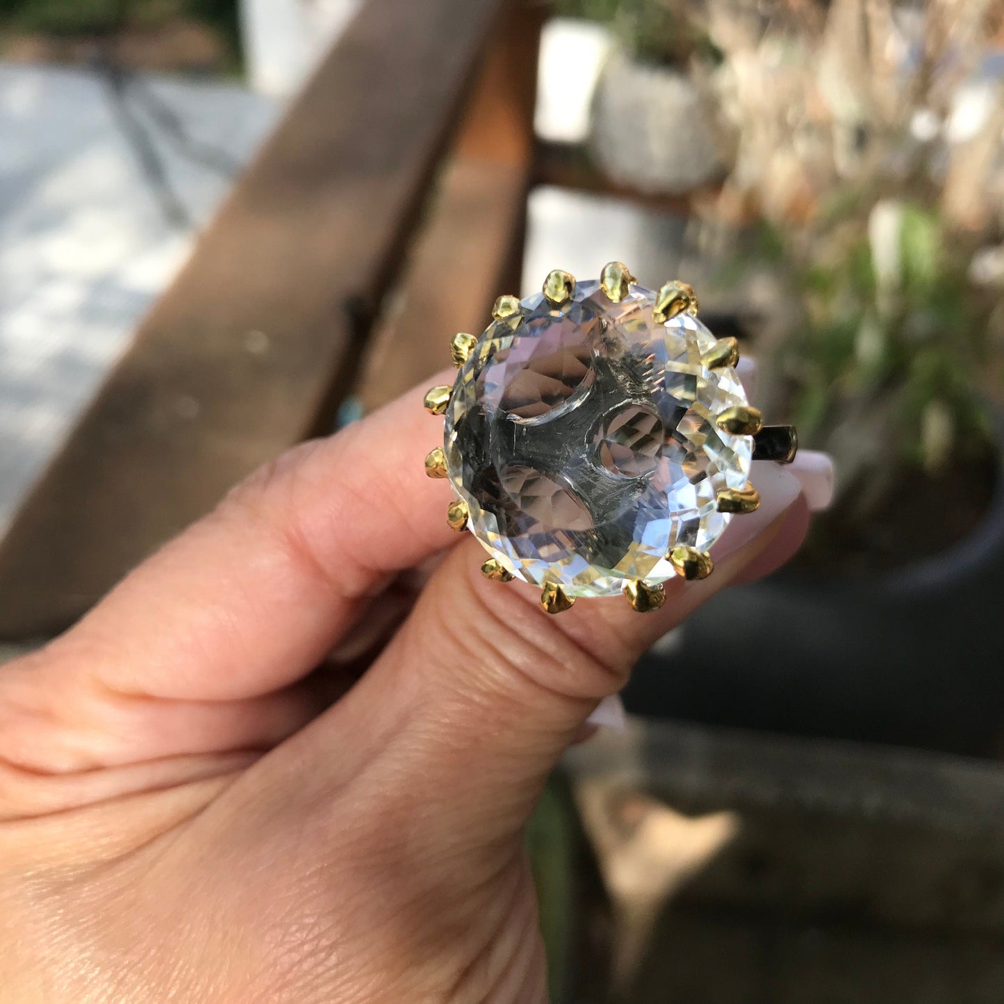 sterling silver round natural quartz huge 37ct statement ring 9.5 Colors Of Etnika