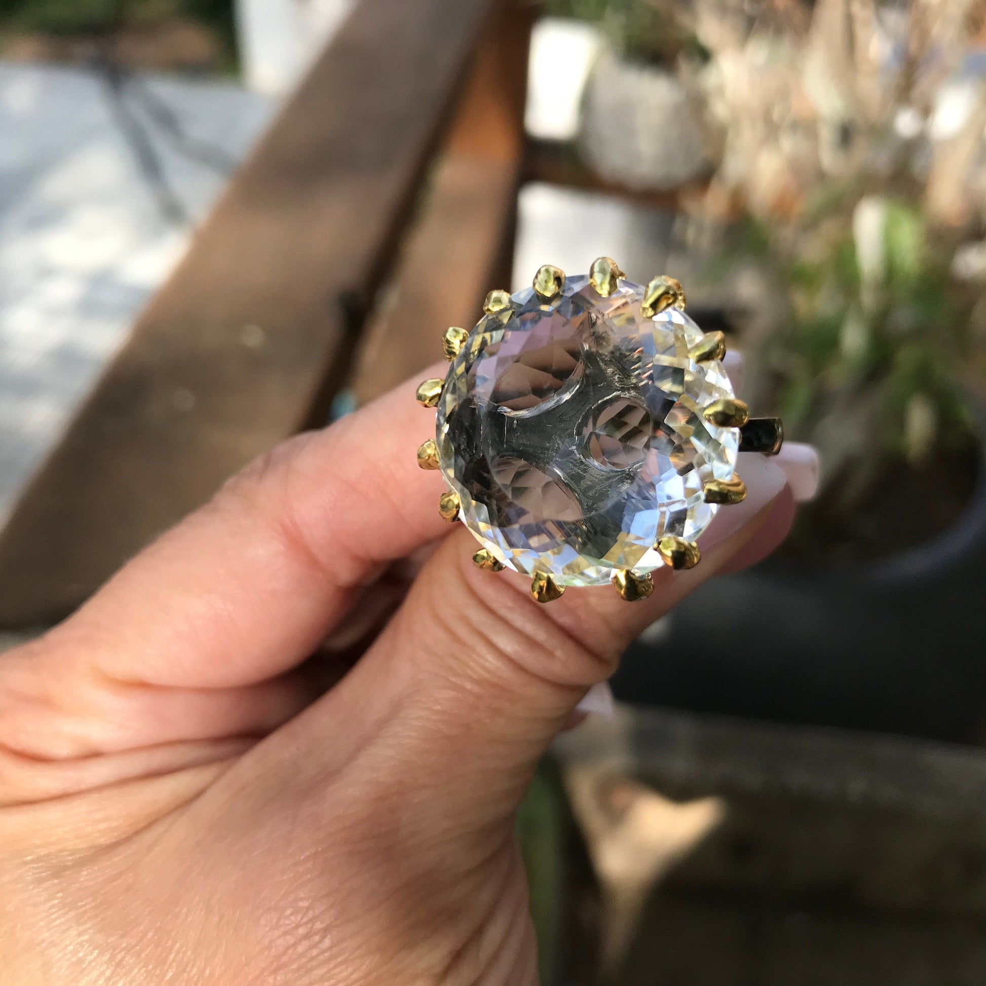 sterling silver round natural quartz huge 37ct statement ring 9.5 Colors Of Etnika