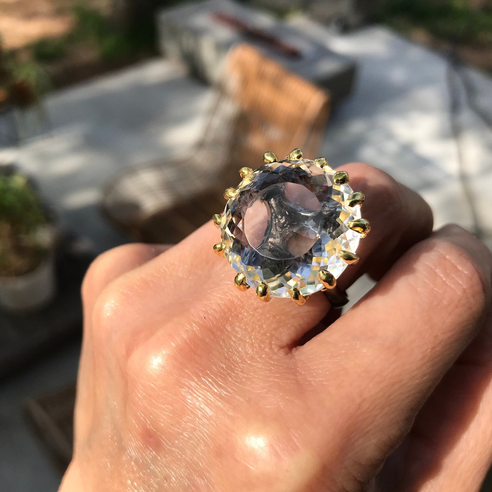 sterling silver round natural quartz huge 37ct statement ring 9.5 Colors Of Etnika