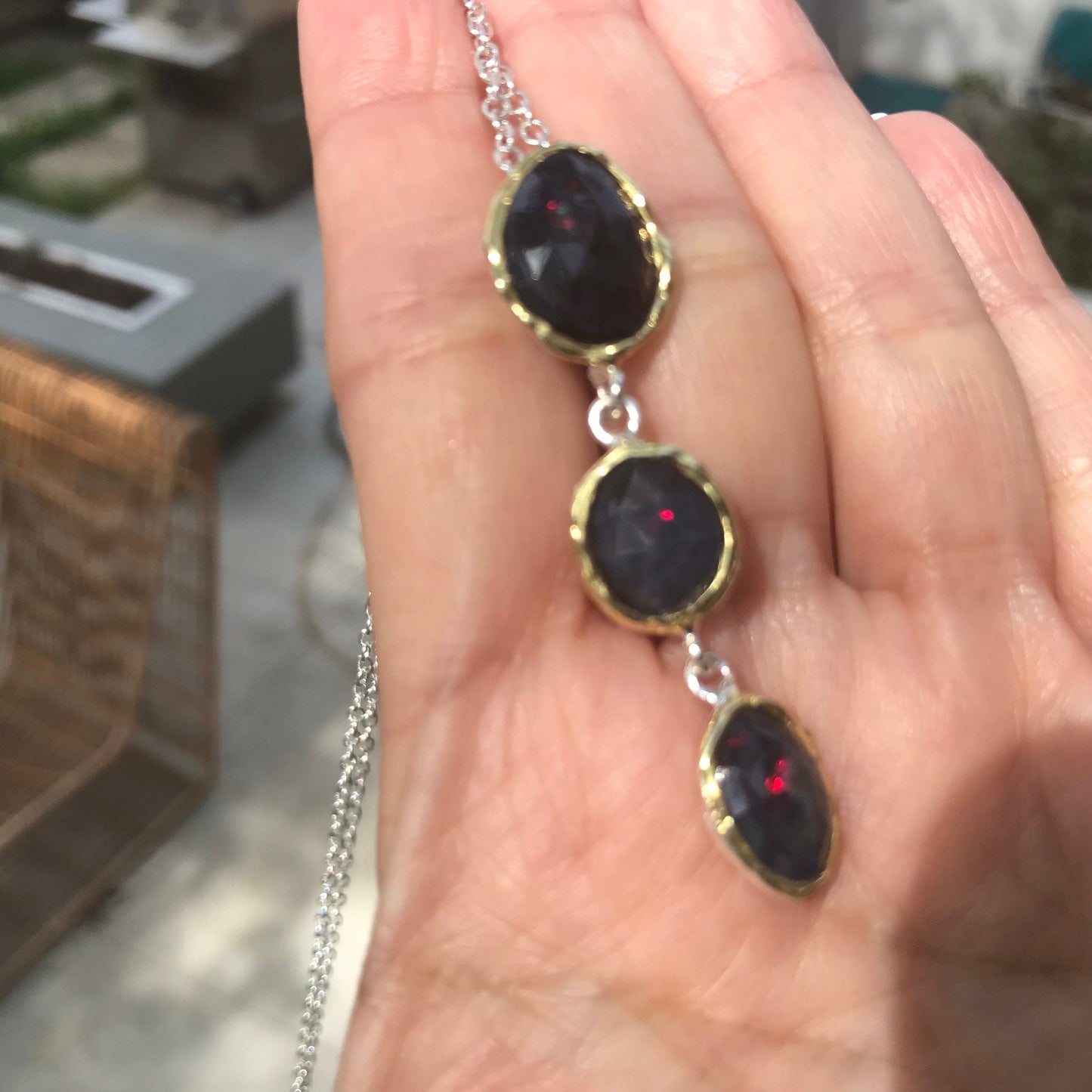 Natural black Fire opal Sterling Silver pendant Necklace 18” Colors Of Etnika