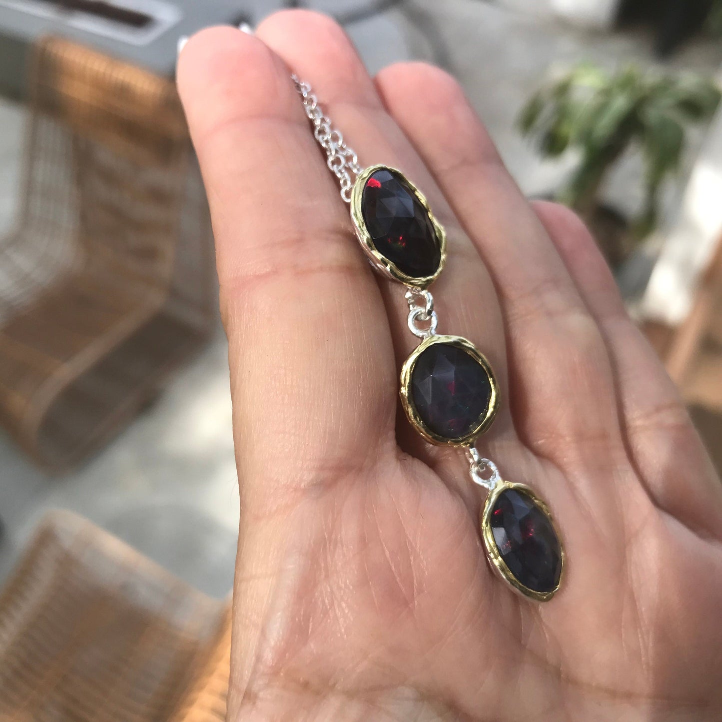 Natural black Fire opal Sterling Silver pendant Necklace 18” Colors Of Etnika