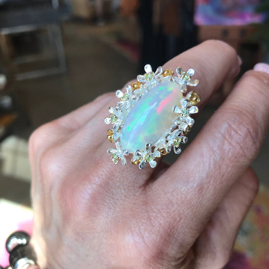 sterling silver Natural Fire rainbow Opal ring 8