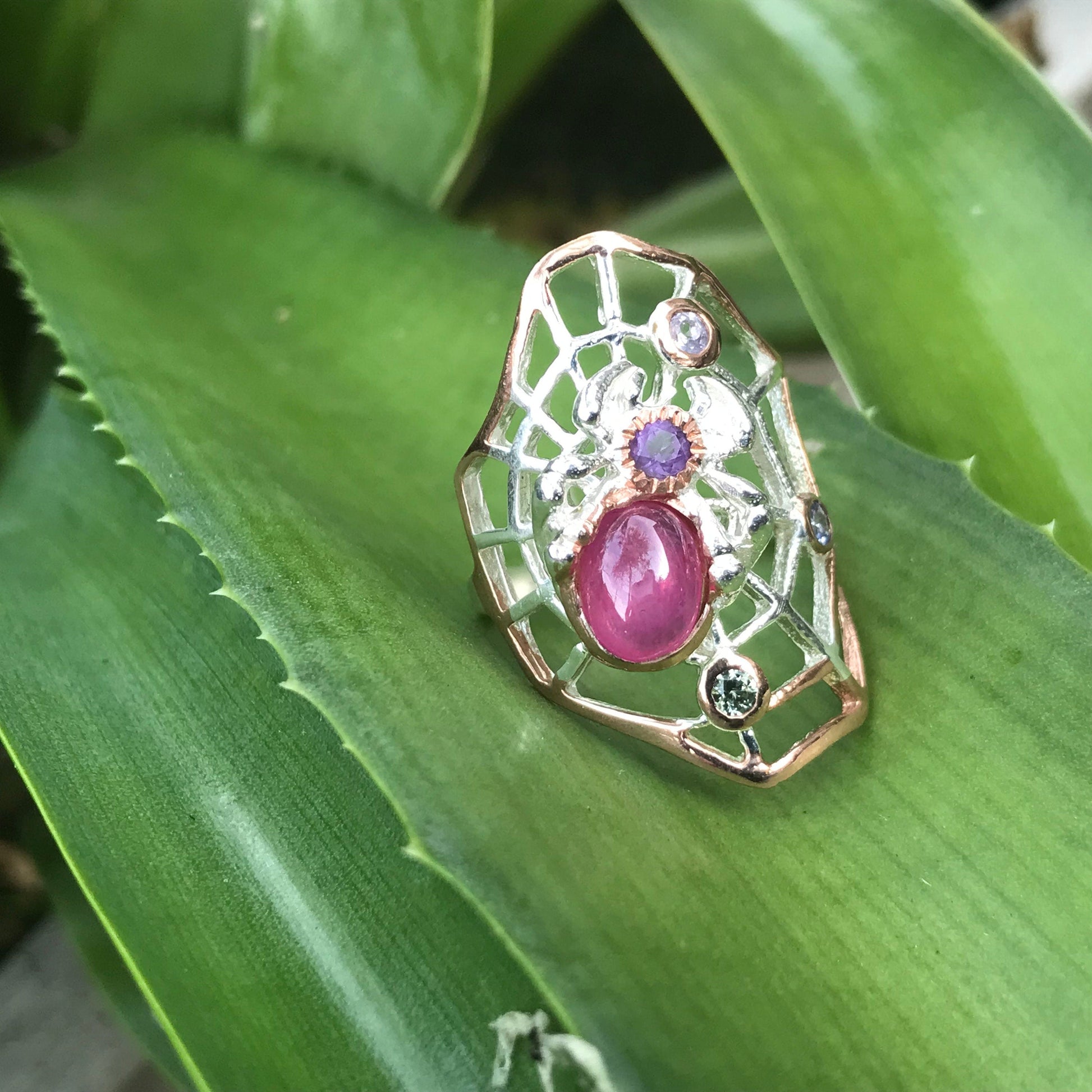 Sterling Silver ruby spider web ring 7.5 Colors Of Etnika