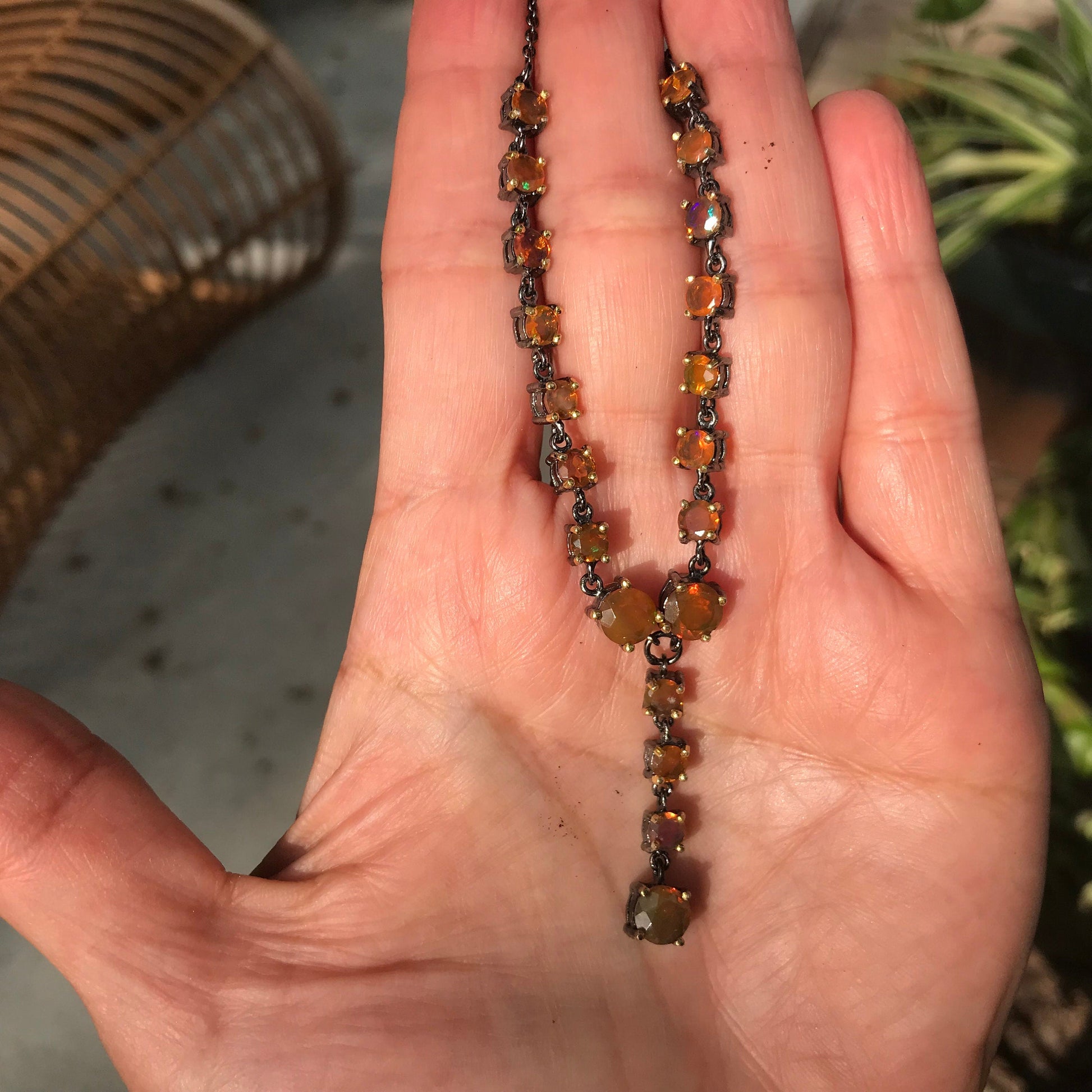 Natural Rainbow orange opal Sterling Silver Necklace Colors Of Etnika
