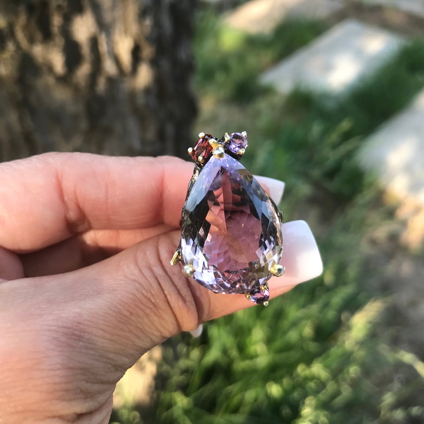 sterling silver statement Natural Ametrine garnet ring 8.5