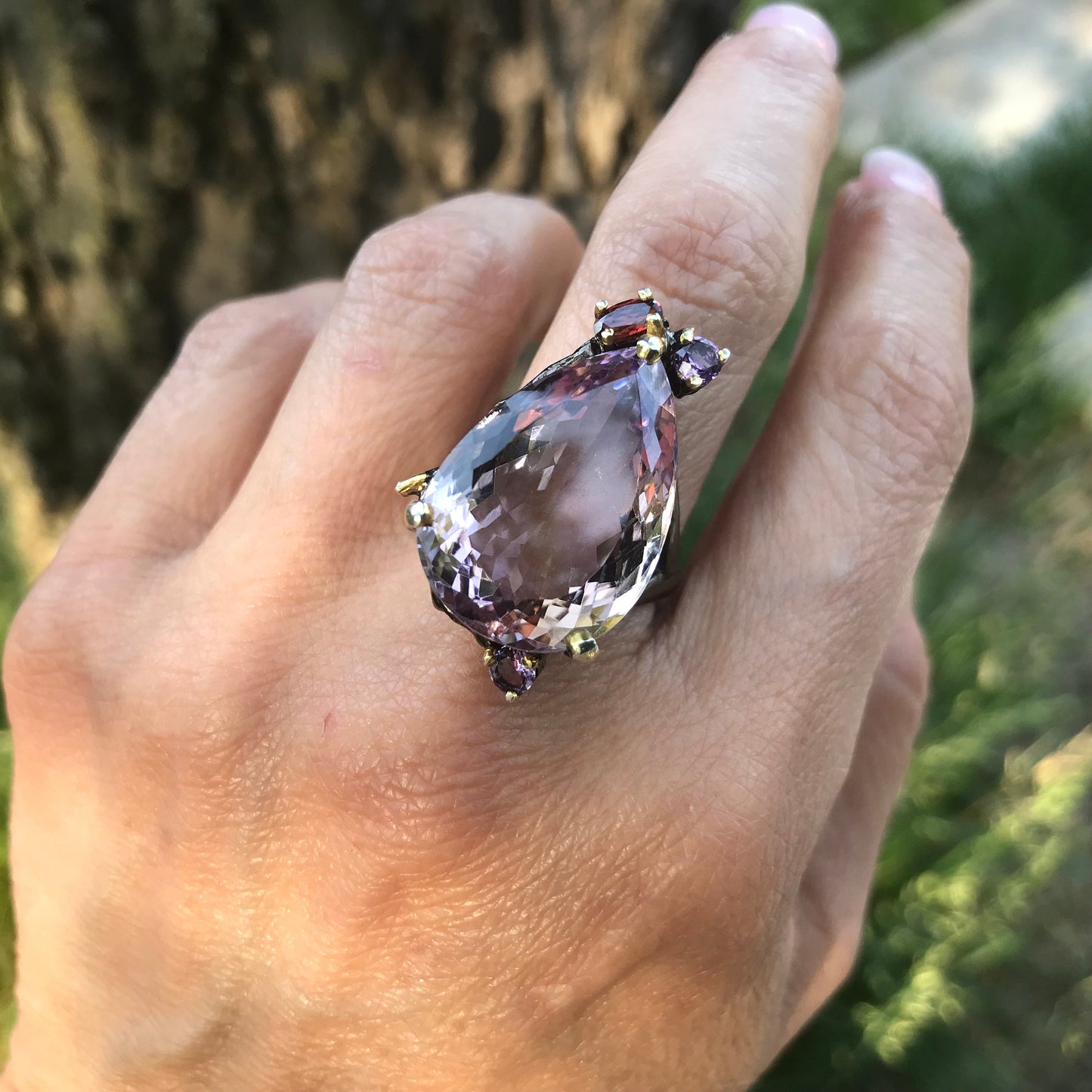 sterling silver statement Natural Ametrine garnet ring 8.5