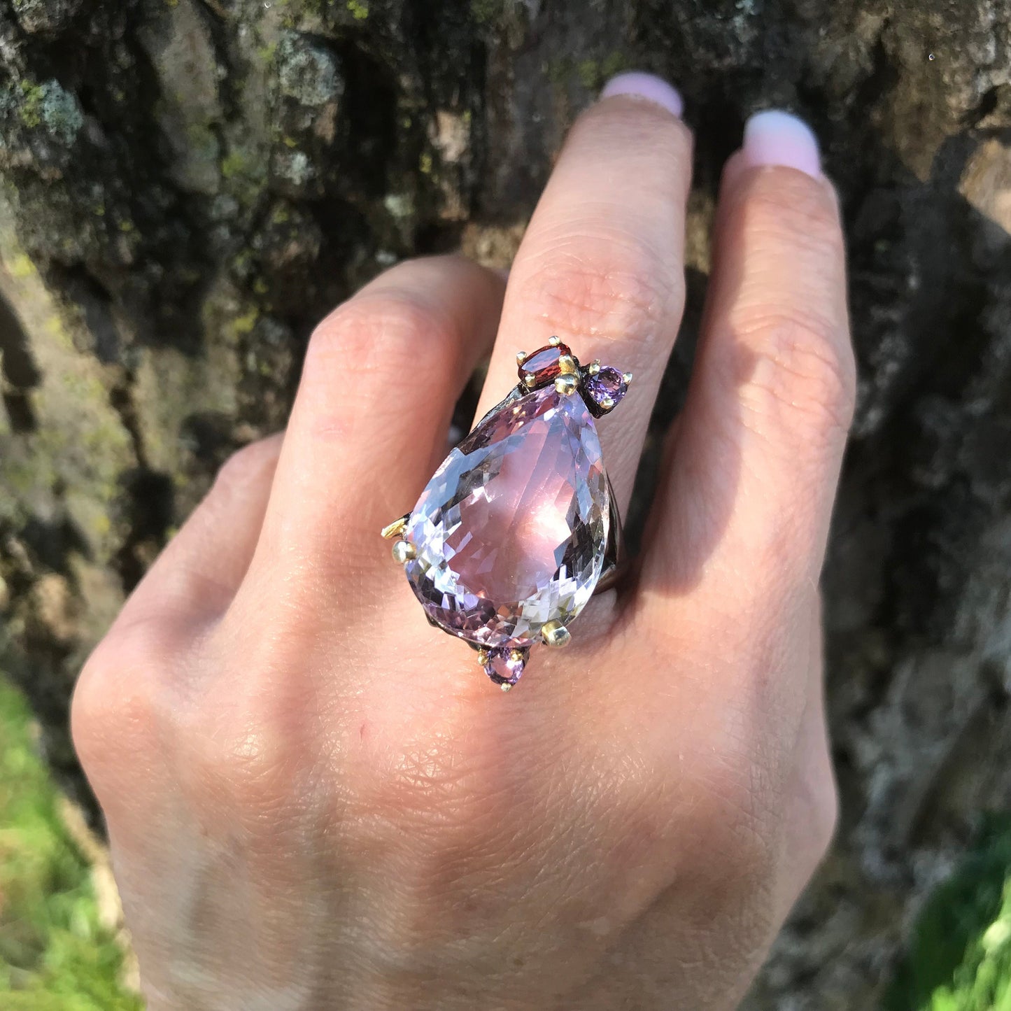 sterling silver statement Natural Ametrine garnet ring 8.5