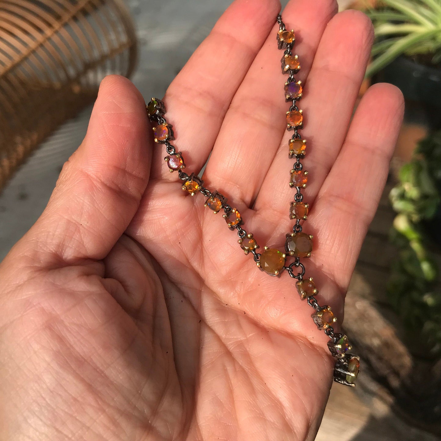 Natural Rainbow orange opal Sterling Silver Necklace Colors Of Etnika