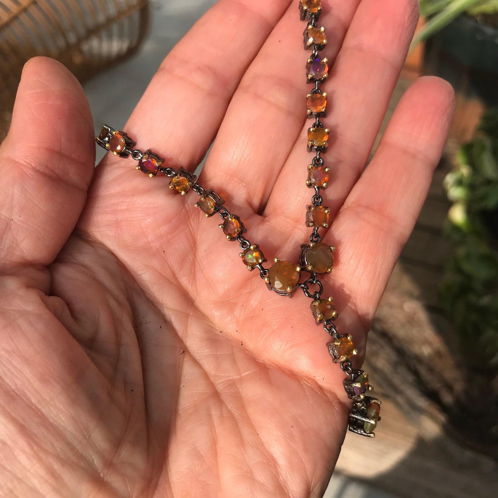 Natural Rainbow orange opal Sterling Silver Necklace Colors Of Etnika