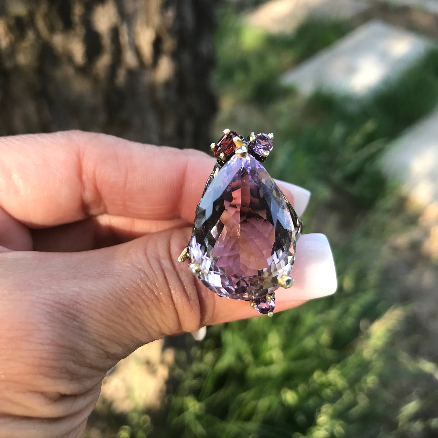 sterling silver statement Natural Ametrine garnet ring 8.5