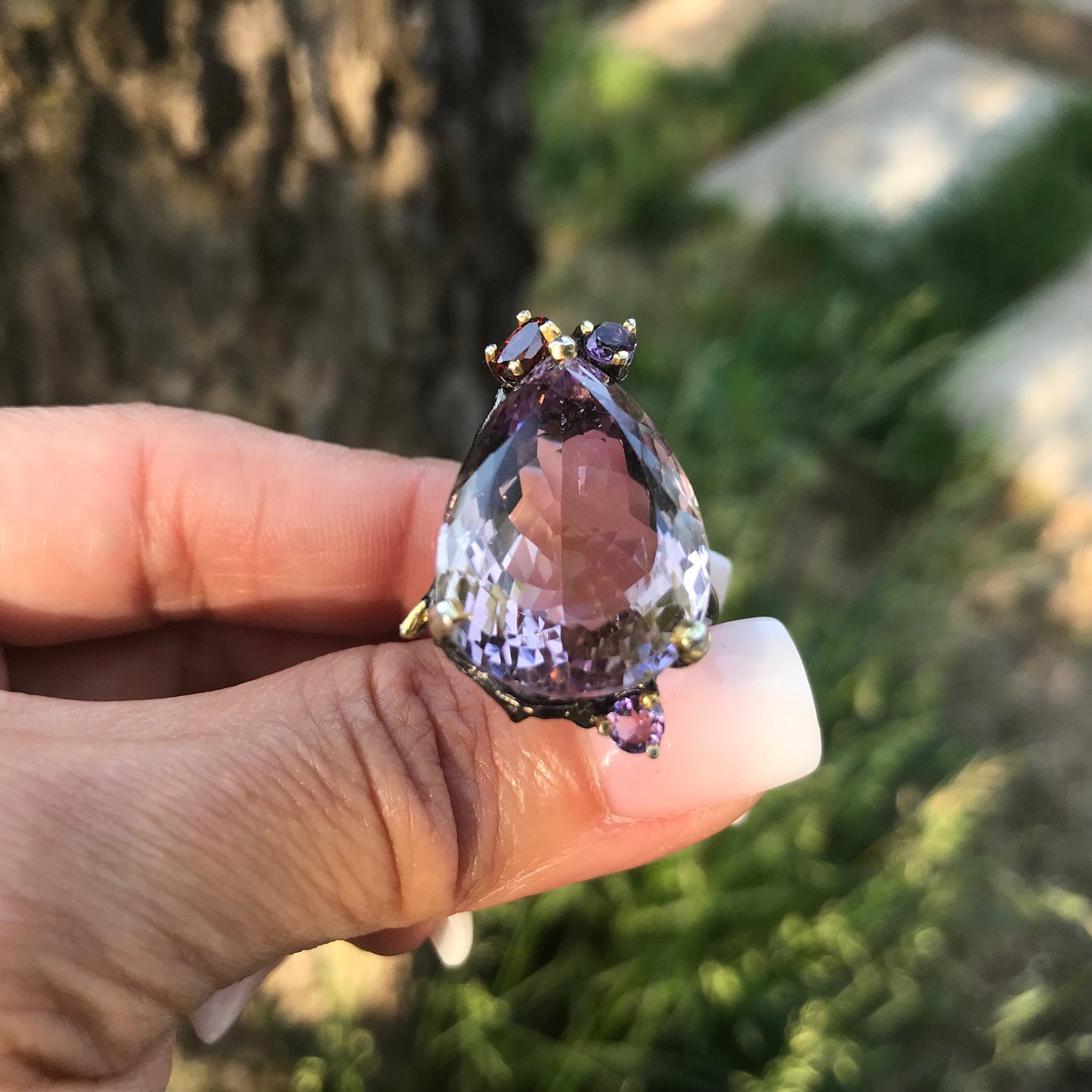 sterling silver statement Natural Ametrine garnet ring 8.5
