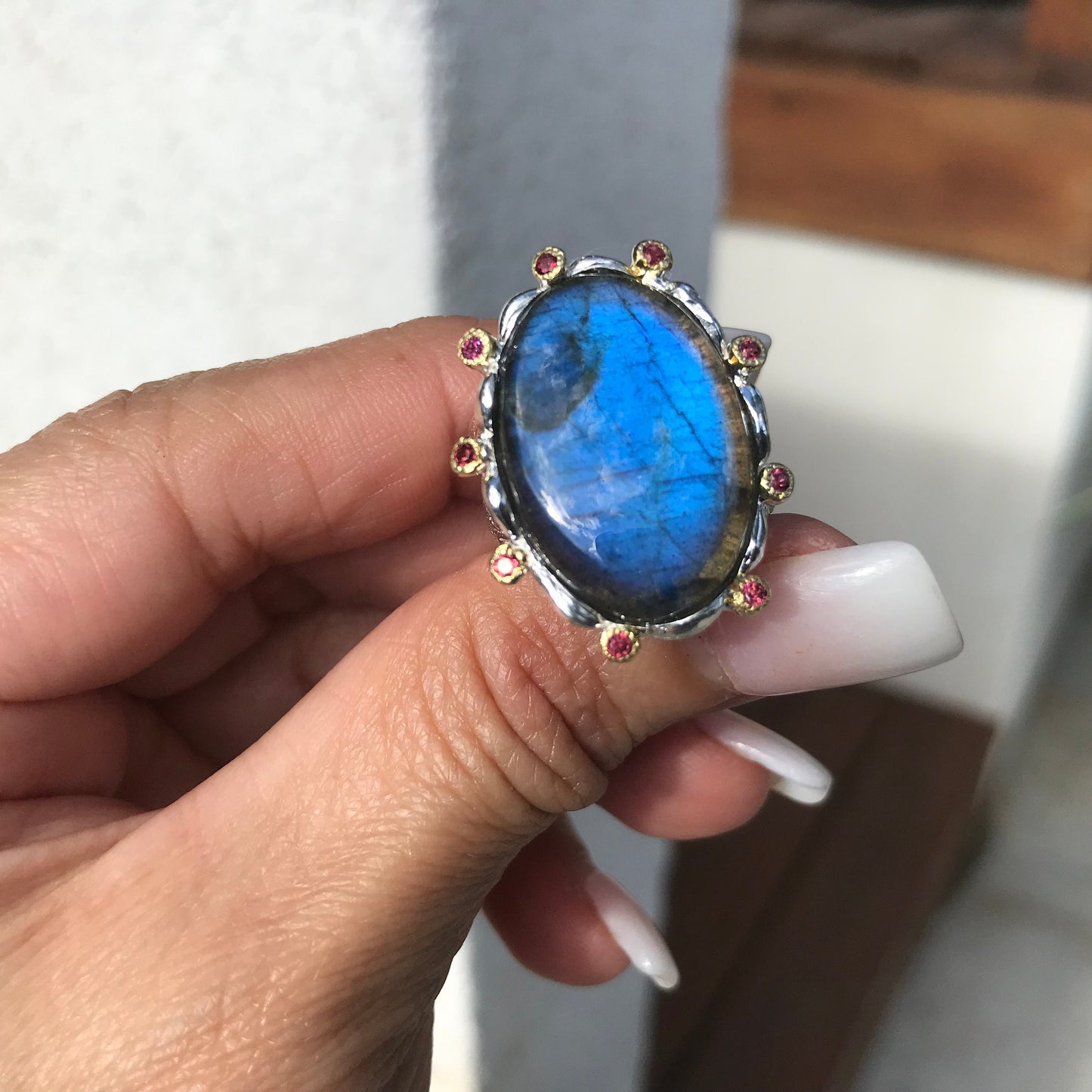 sterling silver Labradorite statement Ring 8.5
