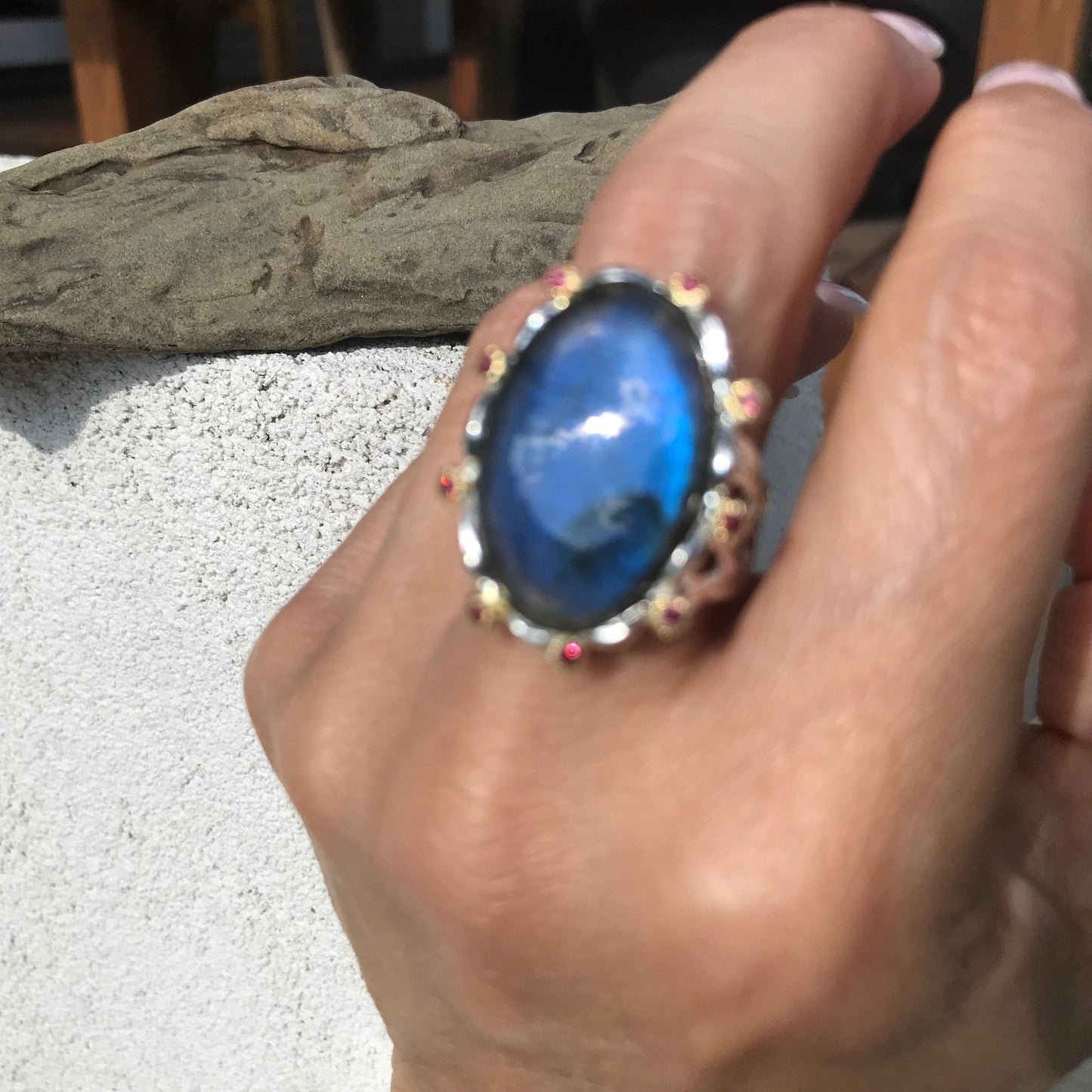 sterling silver Labradorite statement Ring 8.5