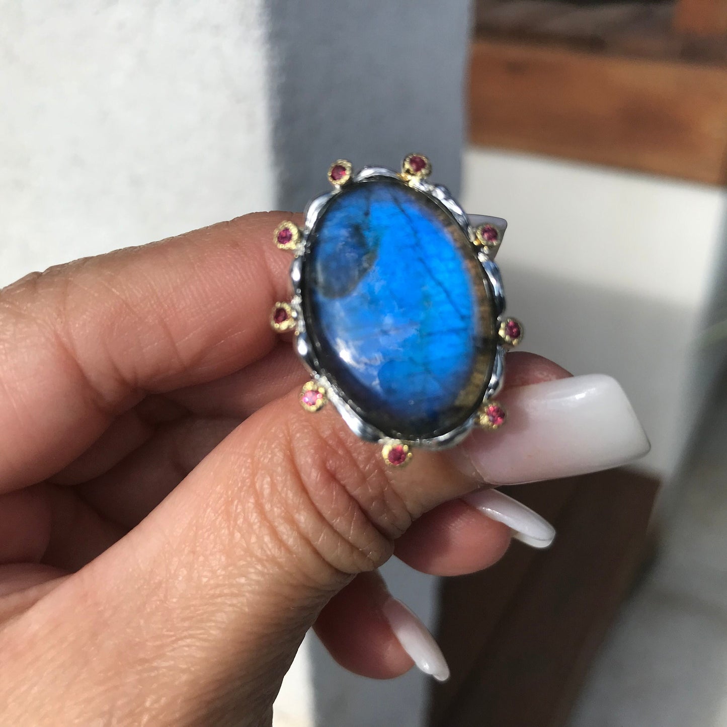 sterling silver Labradorite statement Ring 8.5