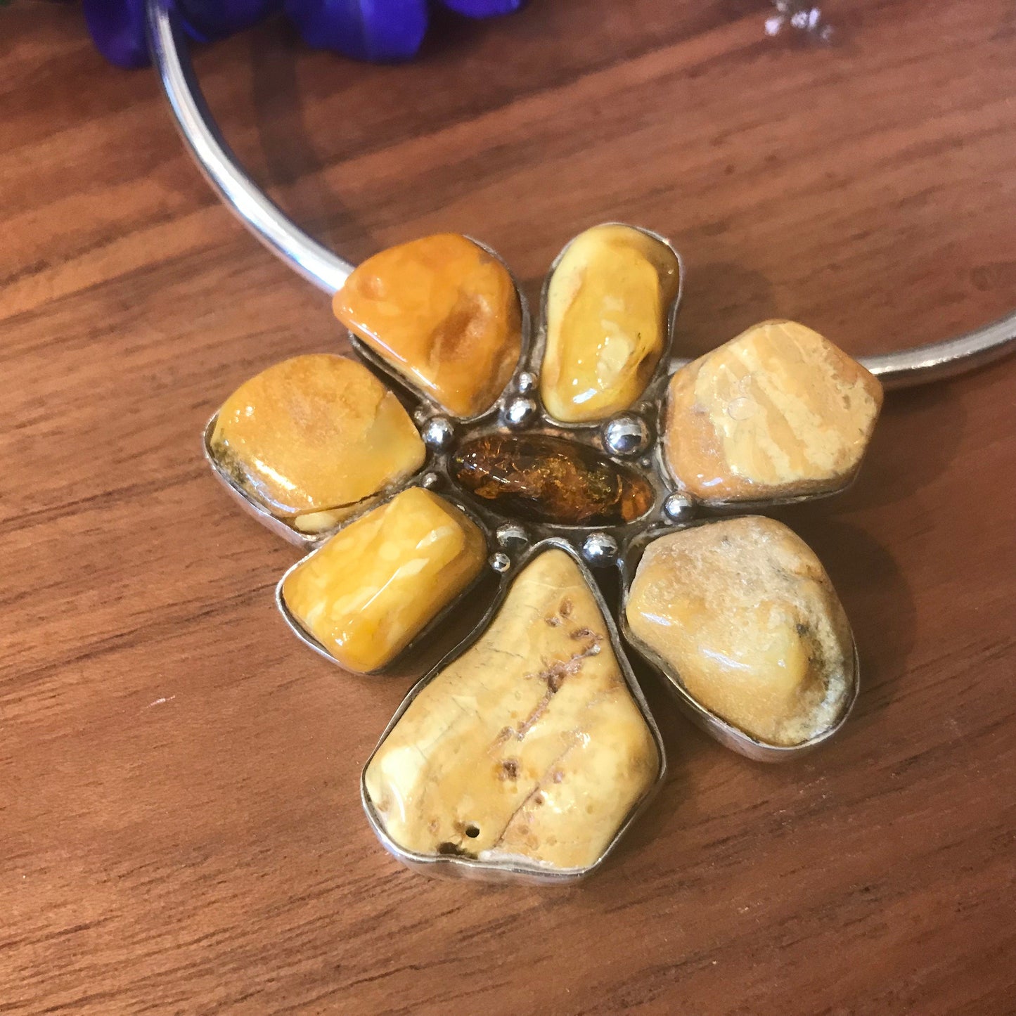 Sterling Silver necklace pendant with choker amber with Etsy rule compliance Colors Of Etnika