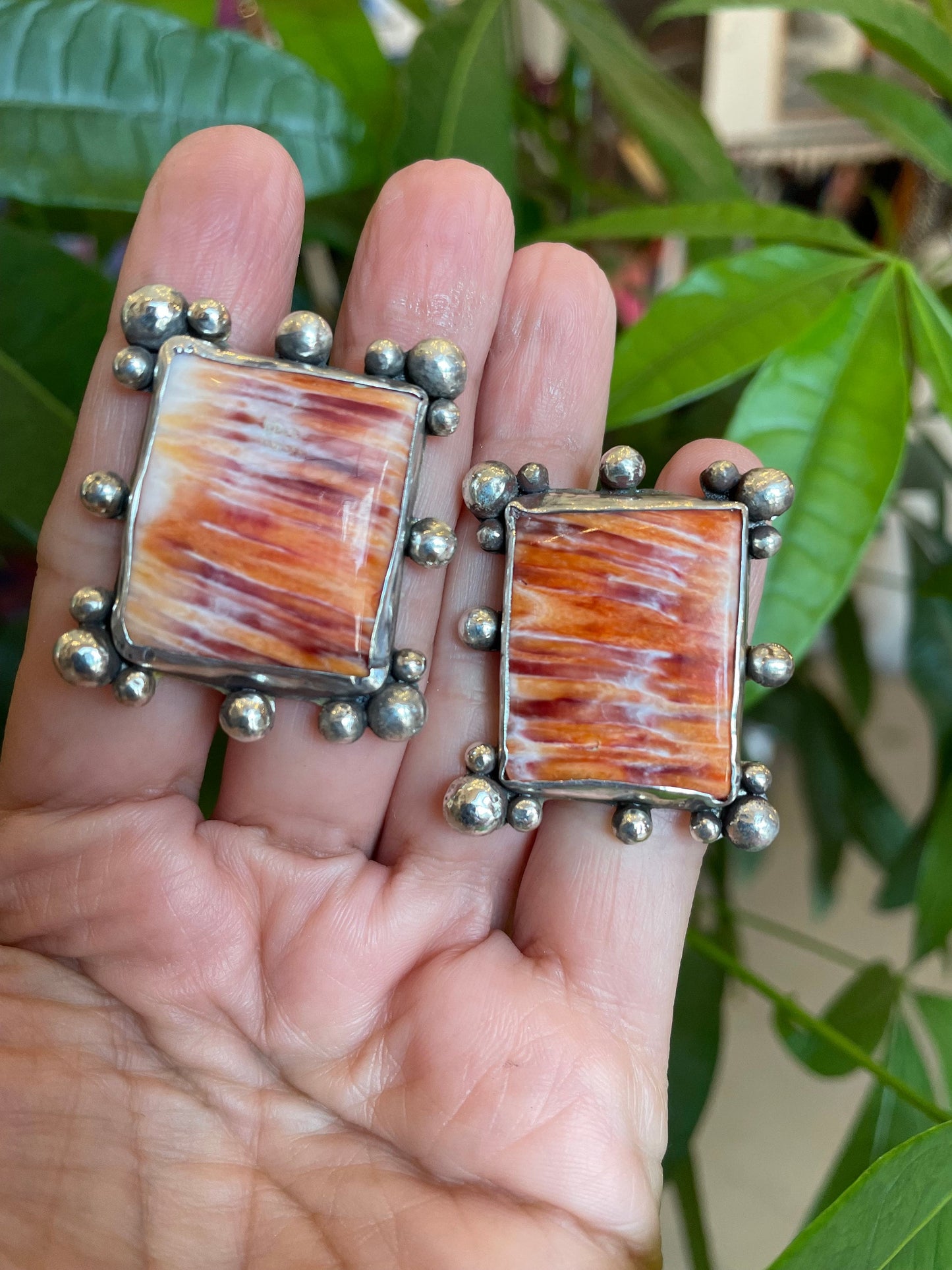 Sterling Silver spiny oyster statement oversize stud earrings Colors Of Etnika