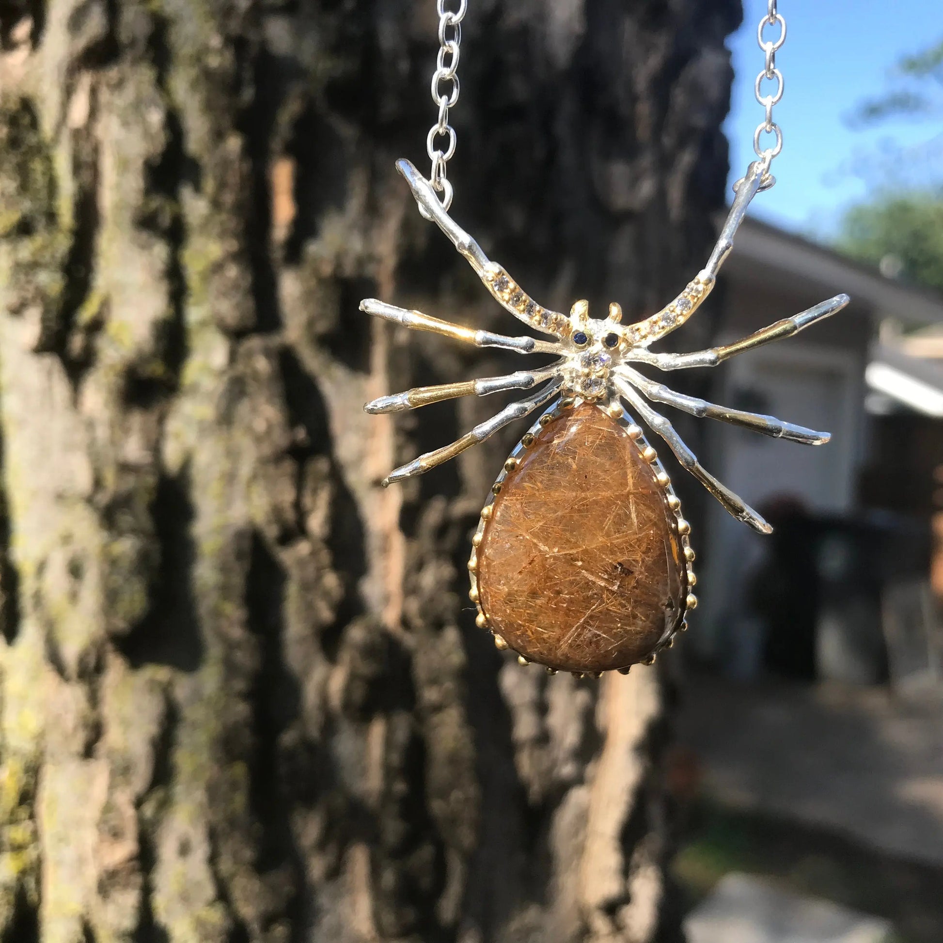 Sterling silver  Rutiled quartz spider necklace Colors Of Etnika