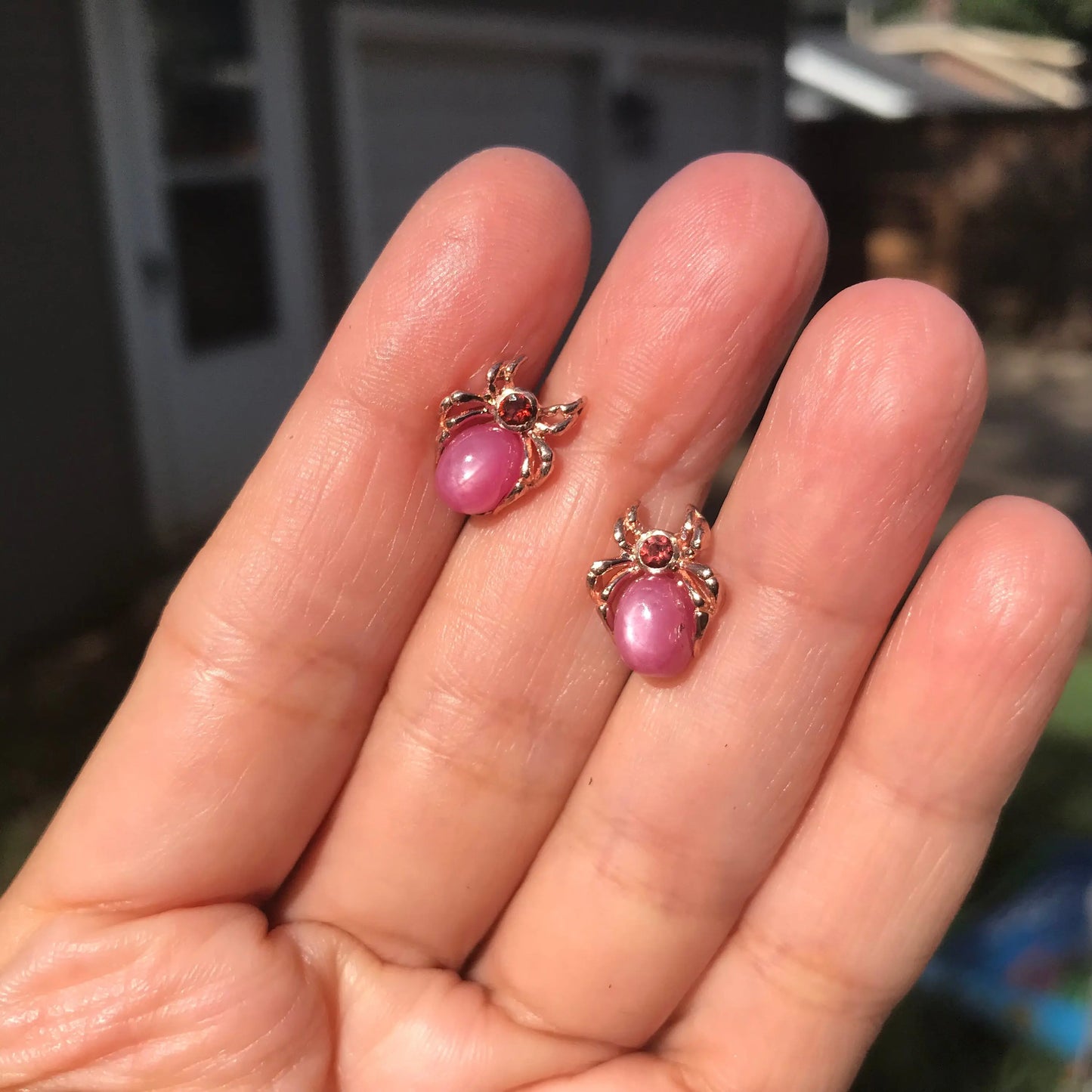 sterling silver rose gold ruby Spider stud earrings Colors Of Etnika
