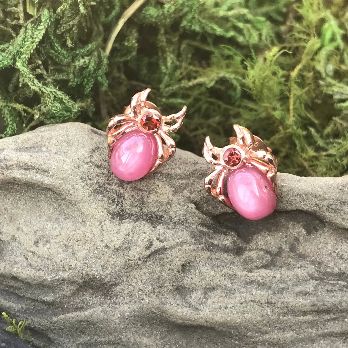 sterling silver rose gold ruby Spider stud earrings Colors Of Etnika