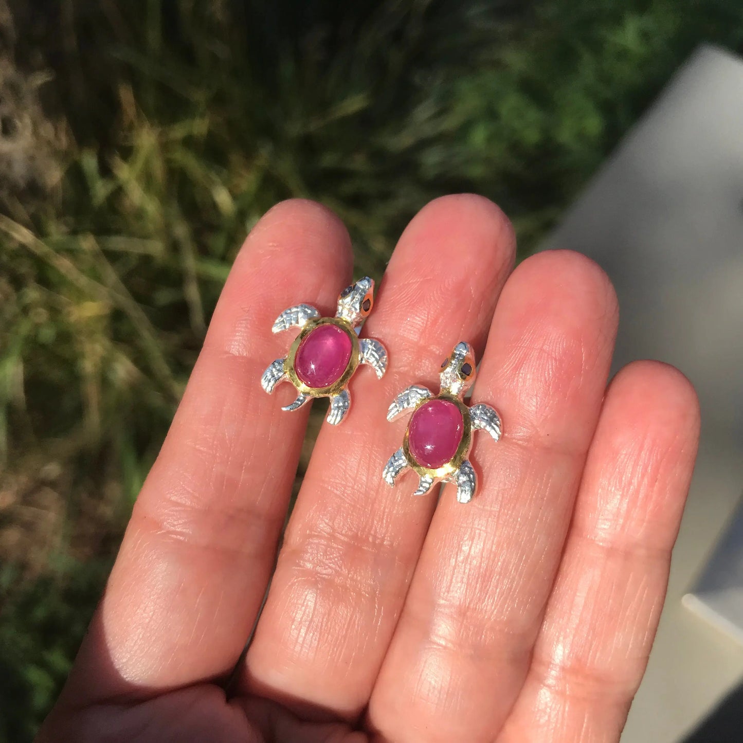 Sterling silver ruby  stud  Earrings Turtle Colors Of Etnika