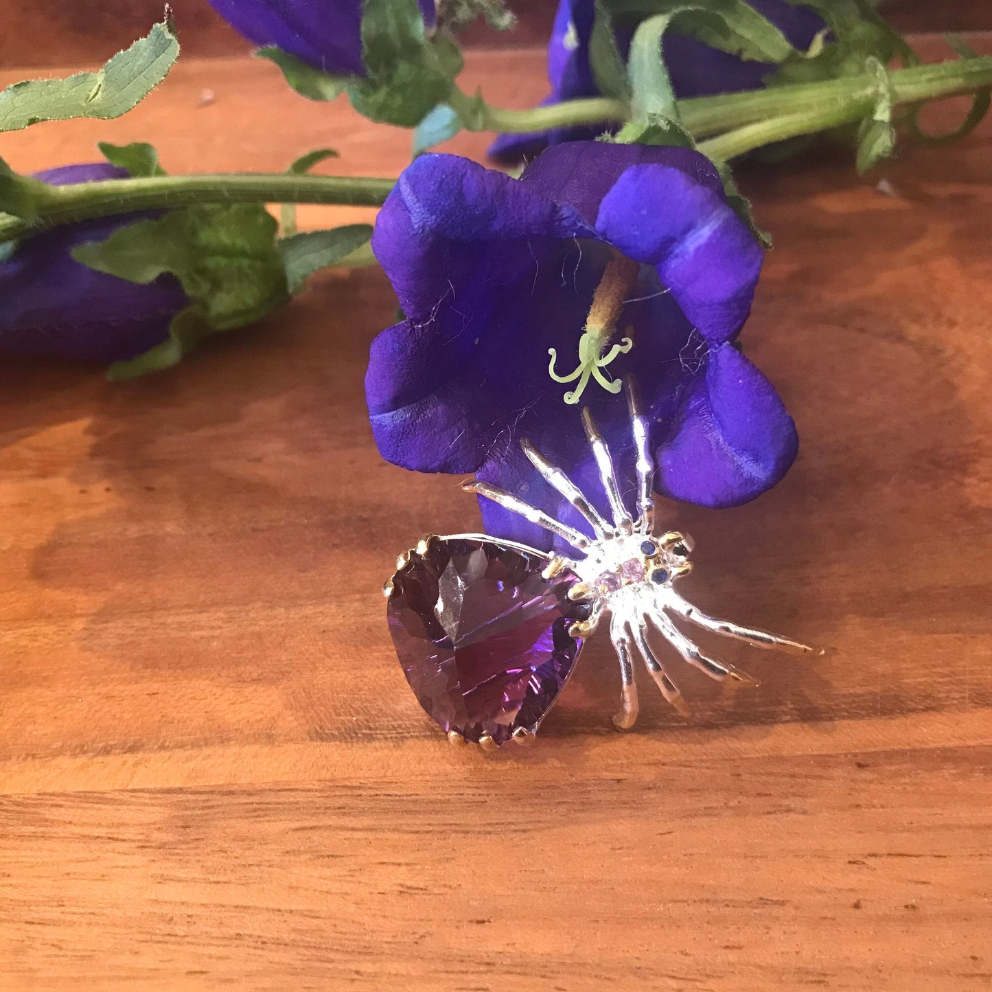 Sterling silver amethyst spider brooch pin art collectible Colors Of Etnika