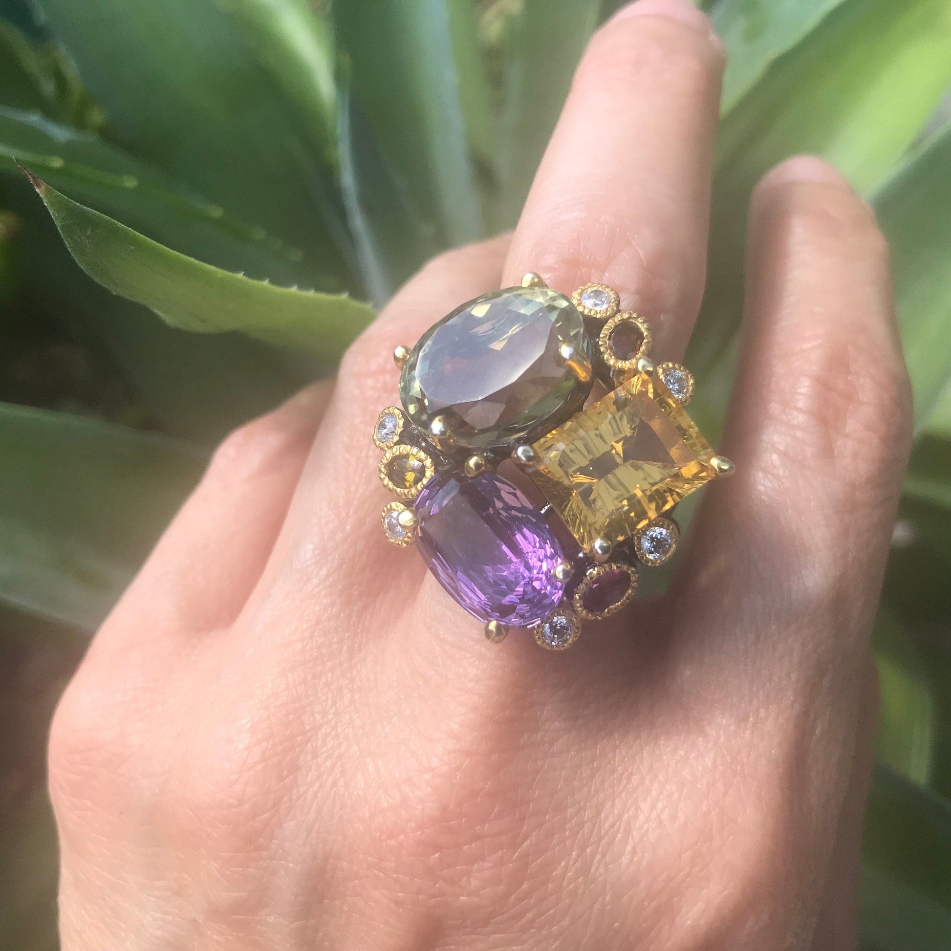 sterling Silver amethyst citrine statement Ring 8.5 Colors Of Etnika